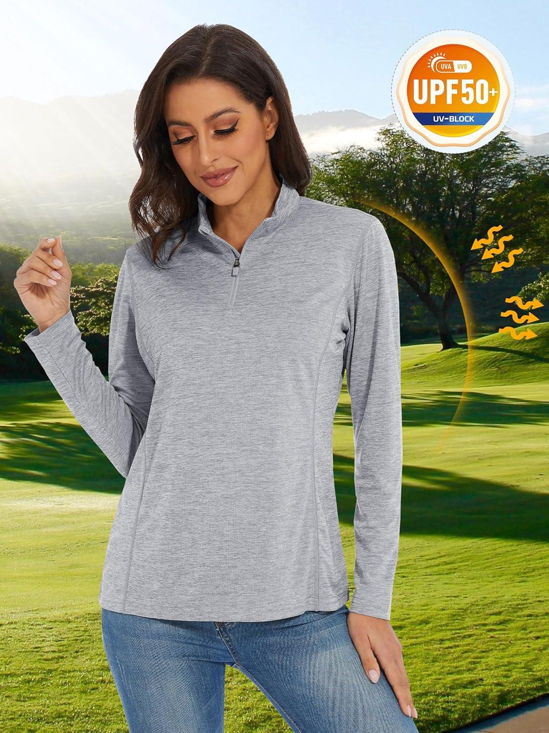 imageMAGCOMSEN Sun Long Protection Sleeve Zip Shirts Women Workout Pullover DryLight Grey
