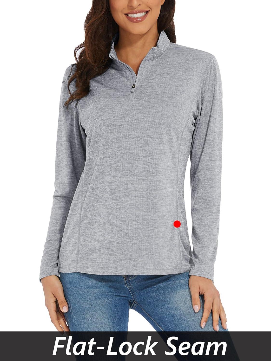 imageMAGCOMSEN Sun Long Protection Sleeve Zip Shirts Women Workout Pullover DryLight Grey