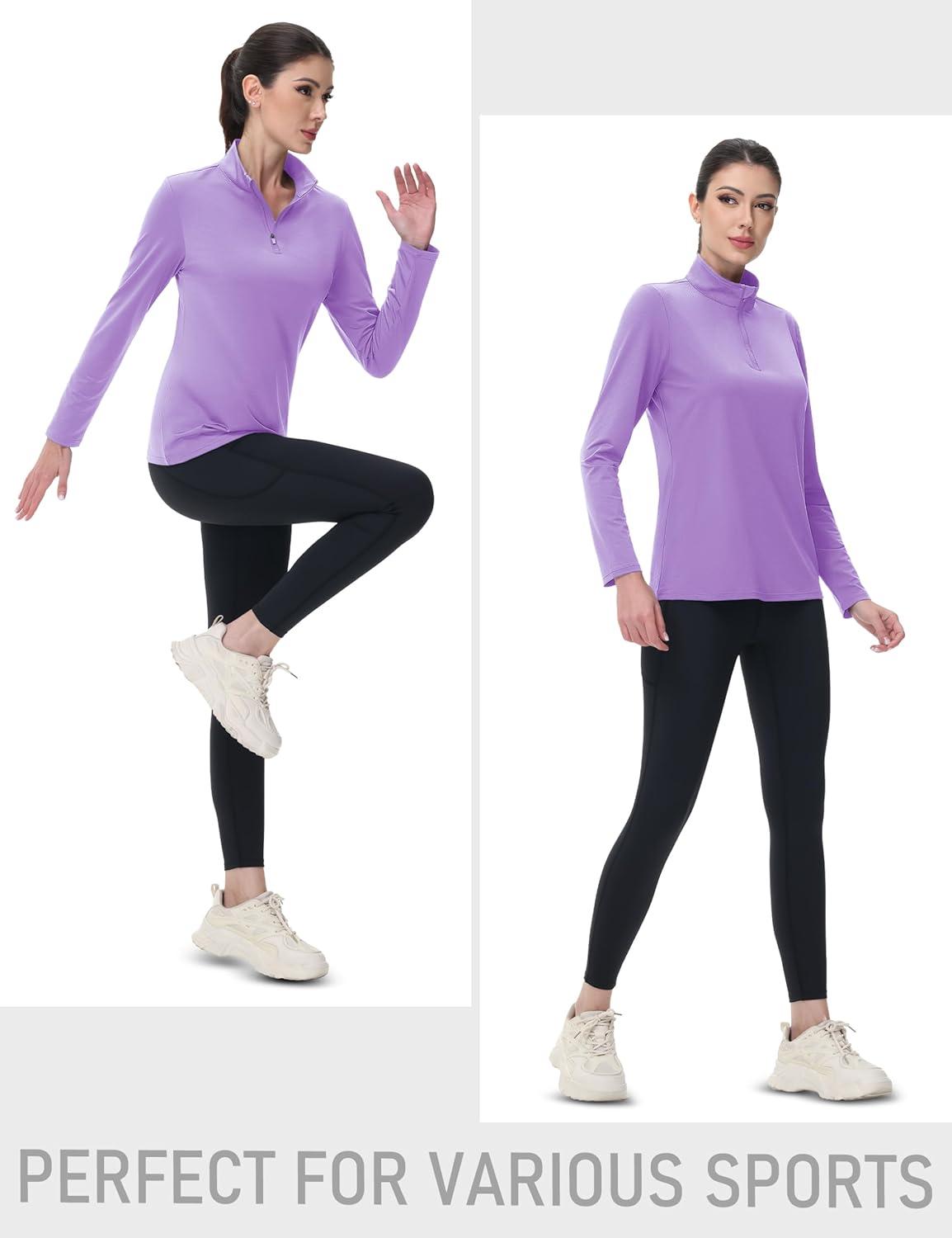 imageMAGCOMSEN Sun Long Protection Sleeve Zip Shirts Women Workout Pullover DryLight Purple