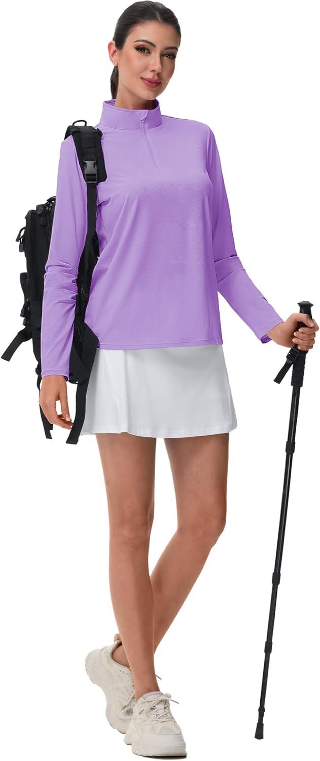 imageMAGCOMSEN Sun Long Protection Sleeve Zip Shirts Women Workout Pullover DryLight Purple
