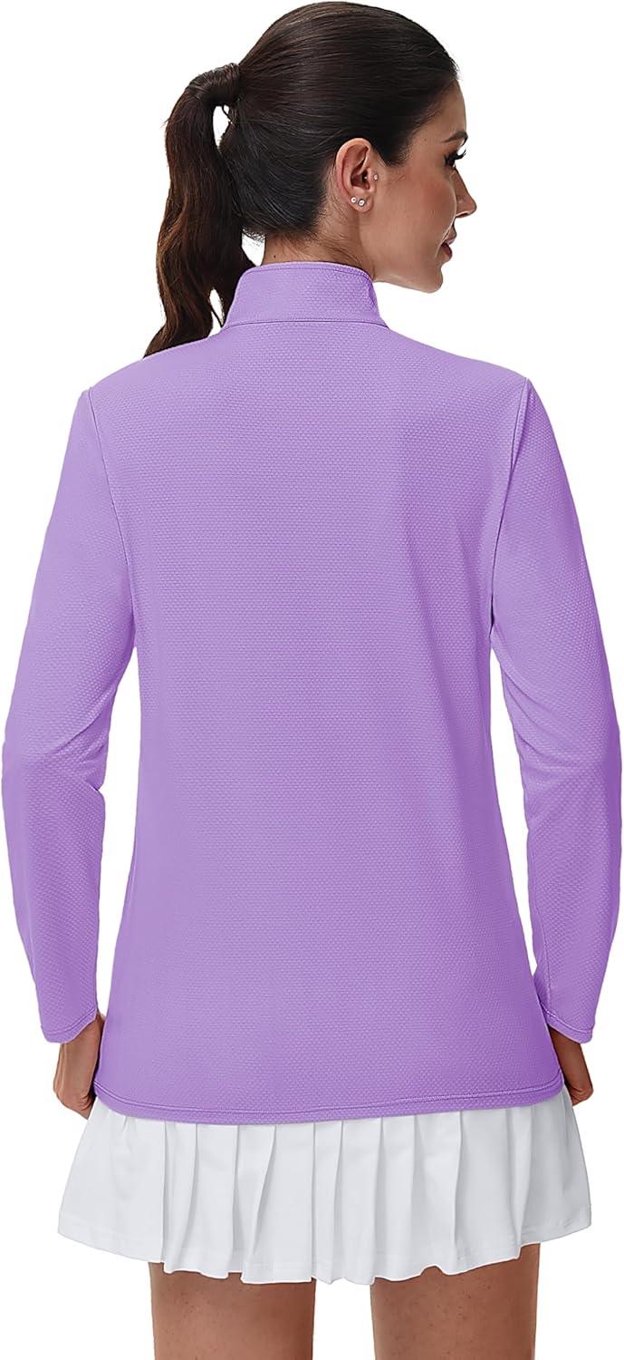 imageMAGCOMSEN Sun Long Protection Sleeve Zip Shirts Women Workout Pullover DryLight Purple
