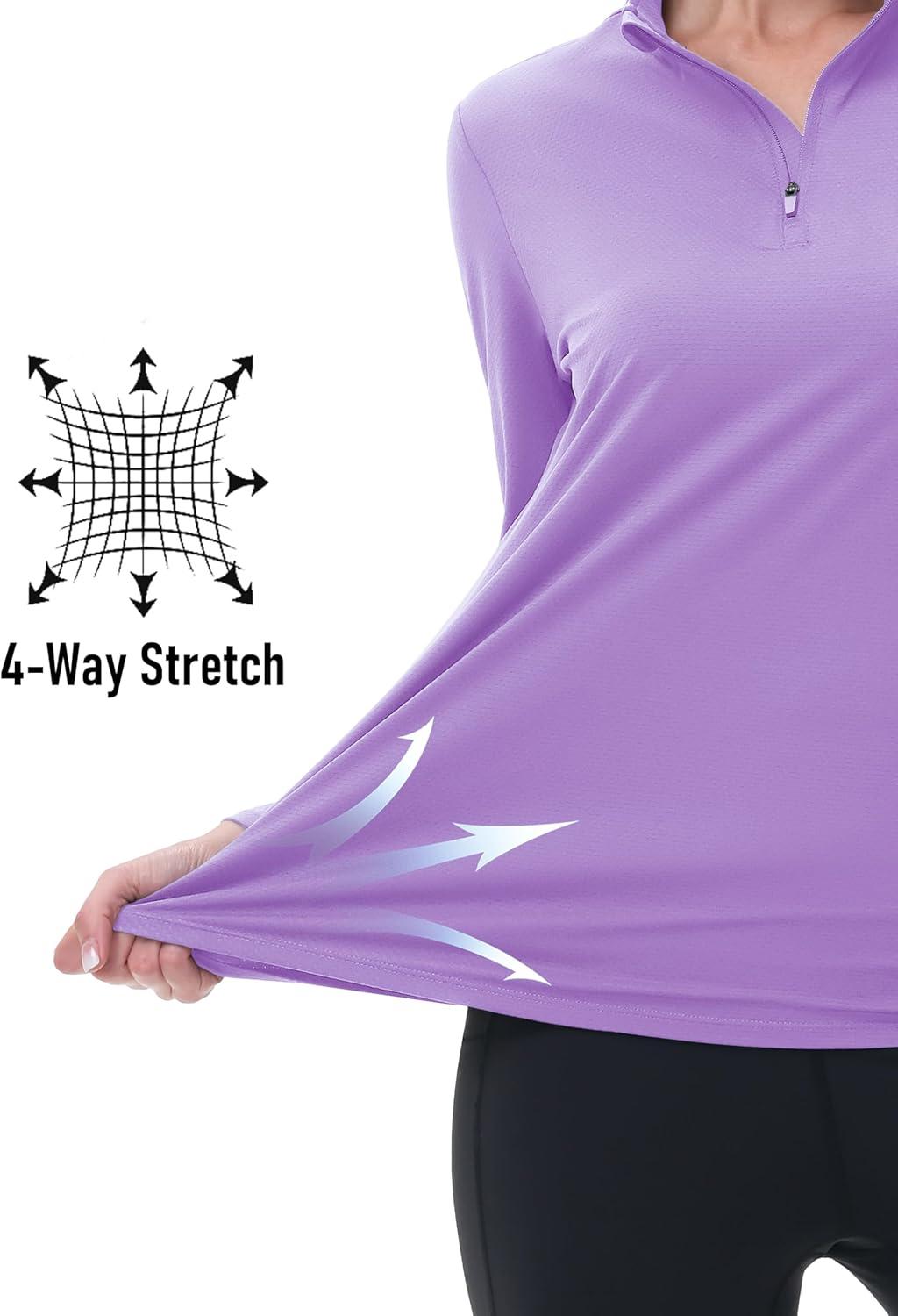 imageMAGCOMSEN Sun Long Protection Sleeve Zip Shirts Women Workout Pullover DryLight Purple