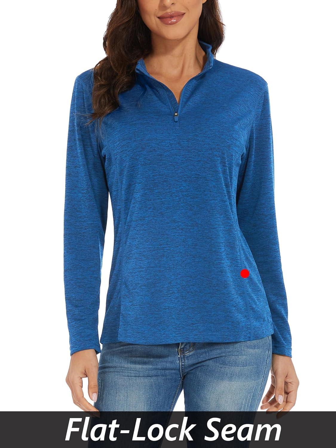 imageMAGCOMSEN Sun Long Protection Sleeve Zip Shirts Women Workout Pullover DryMedium Blue