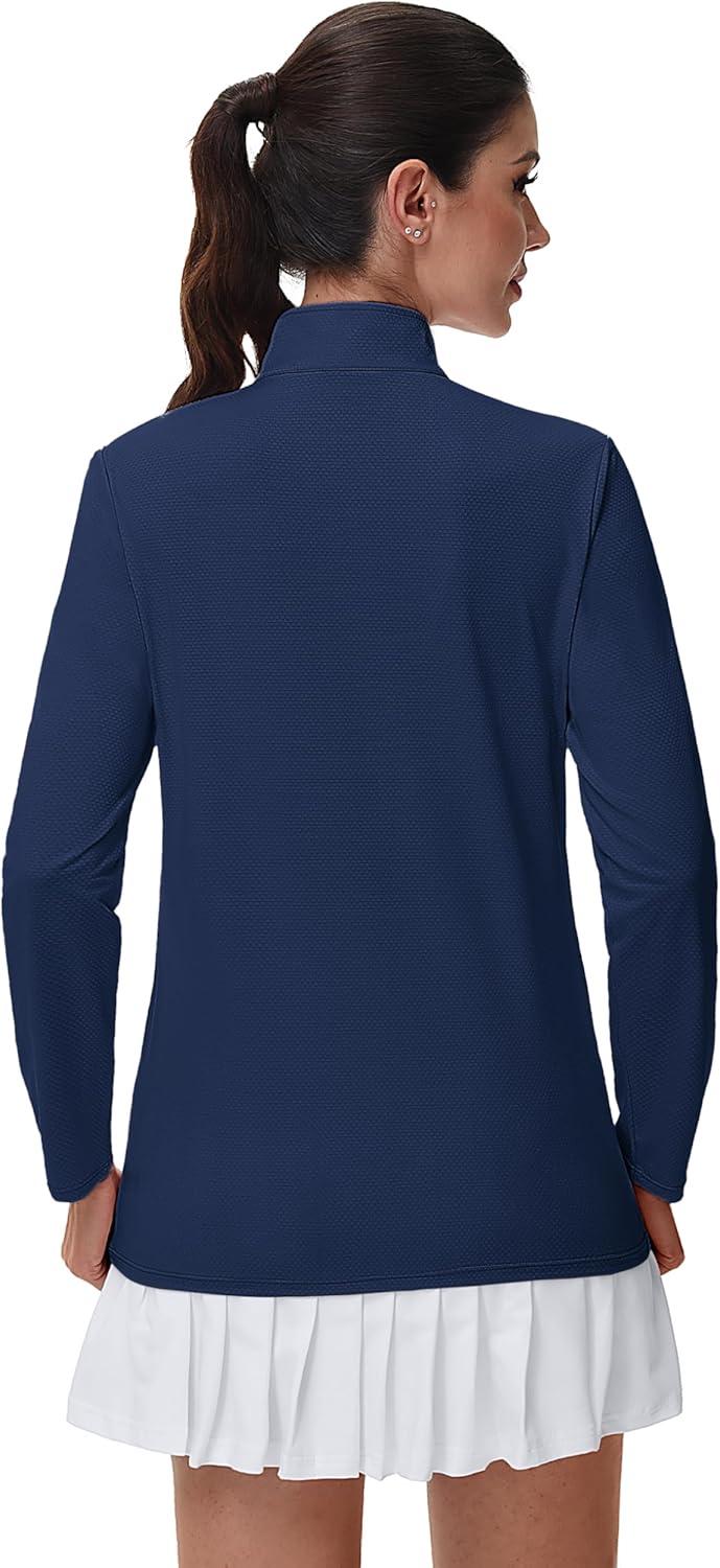 imageMAGCOMSEN Sun Long Protection Sleeve Zip Shirts Women Workout Pullover DryNavy Blue