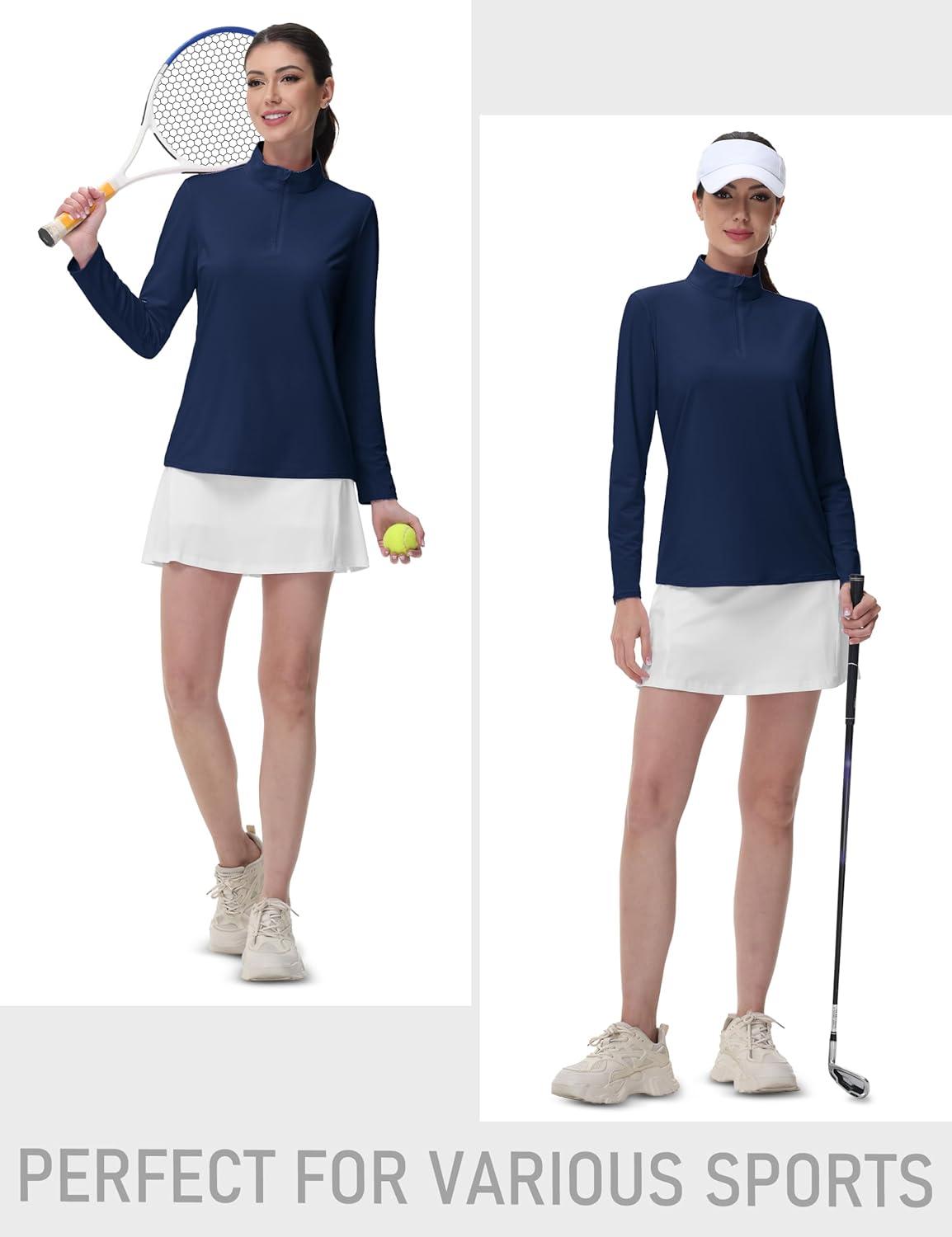 imageMAGCOMSEN Sun Long Protection Sleeve Zip Shirts Women Workout Pullover DryNavy Blue