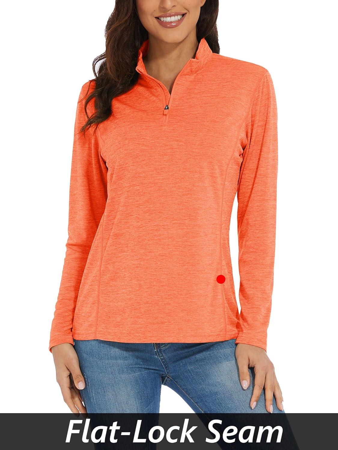 imageMAGCOMSEN Sun Long Protection Sleeve Zip Shirts Women Workout Pullover DryOrange