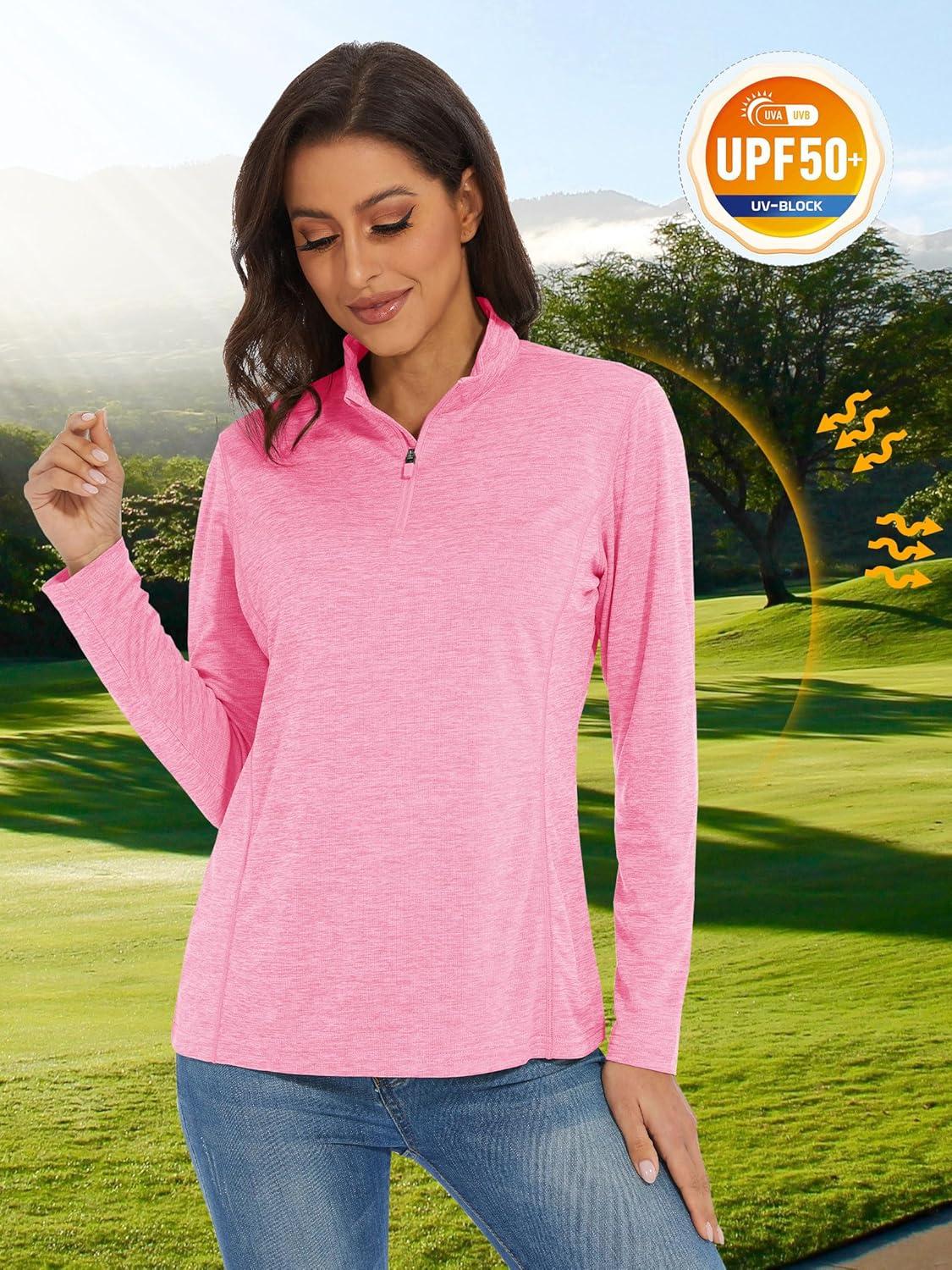 imageMAGCOMSEN Sun Long Protection Sleeve Zip Shirts Women Workout Pullover DryPink