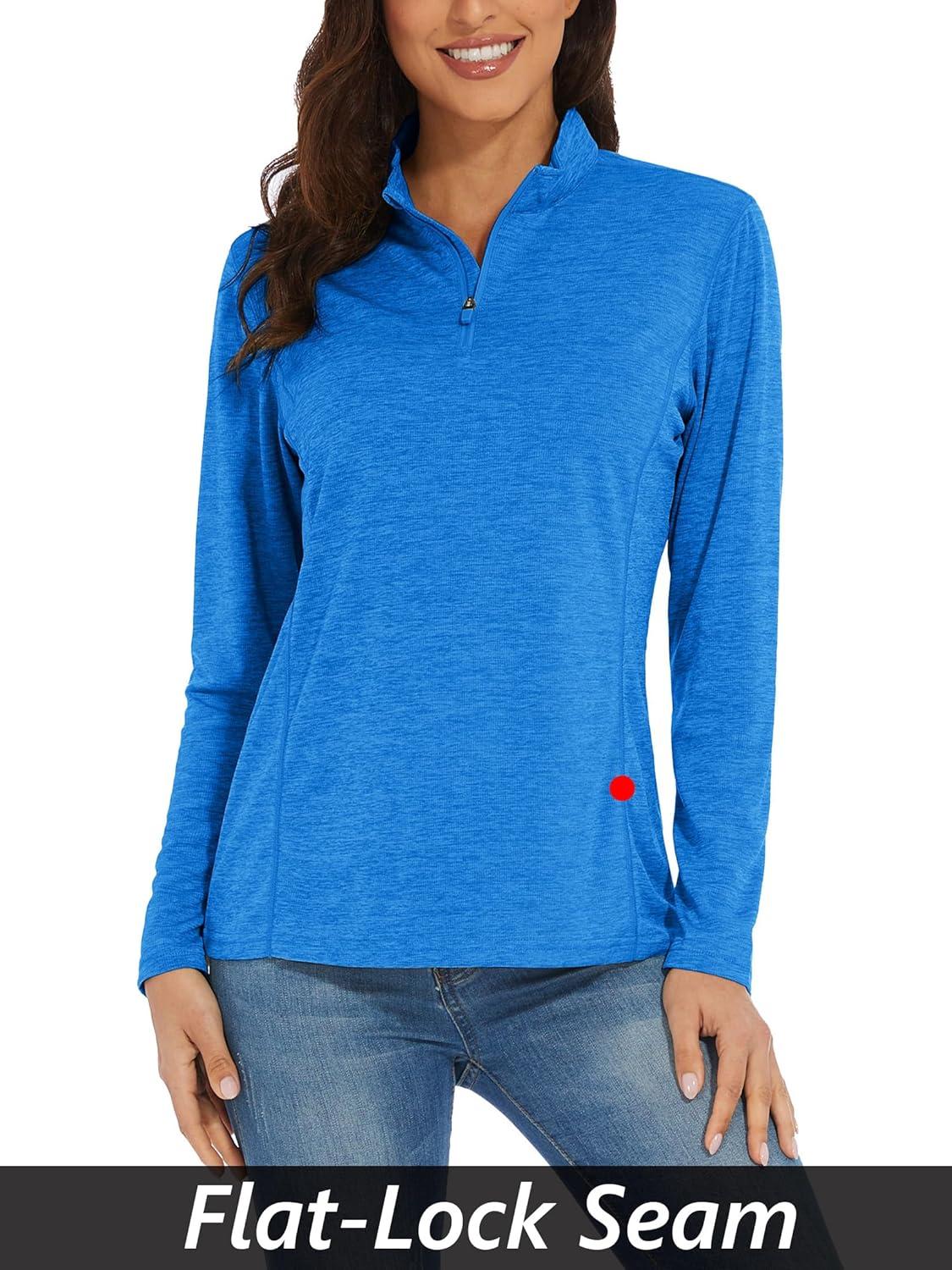 imageMAGCOMSEN Sun Long Protection Sleeve Zip Shirts Women Workout Pullover DrySea Blue