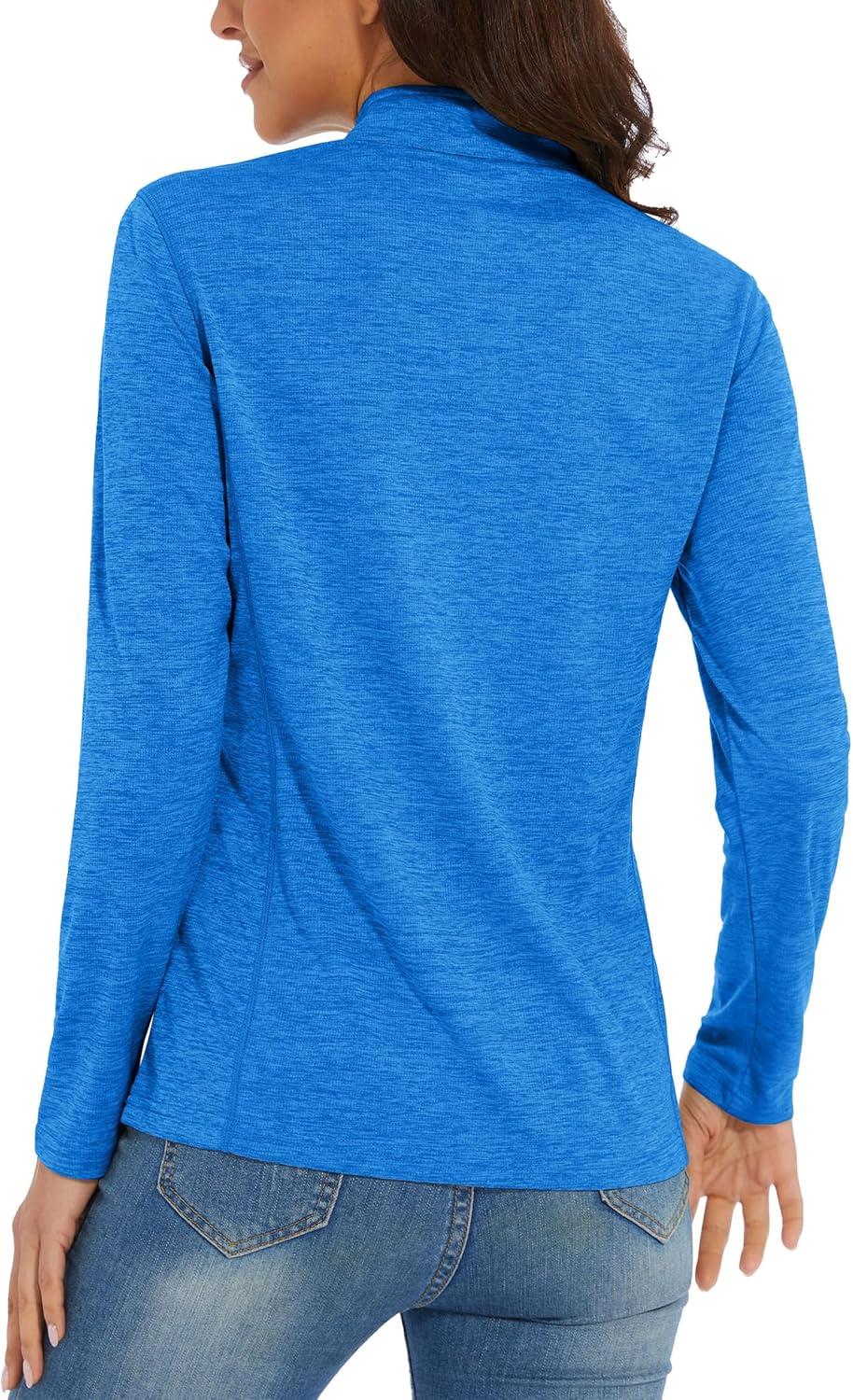 imageMAGCOMSEN Sun Long Protection Sleeve Zip Shirts Women Workout Pullover DrySea Blue