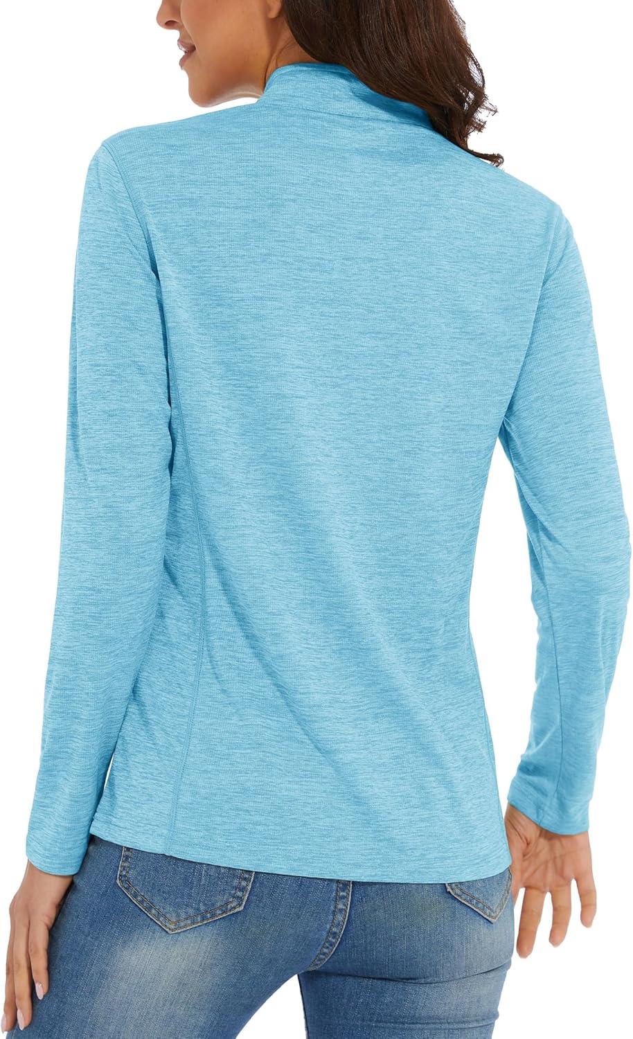 imageMAGCOMSEN Sun Long Protection Sleeve Zip Shirts Women Workout Pullover DryWater Blue