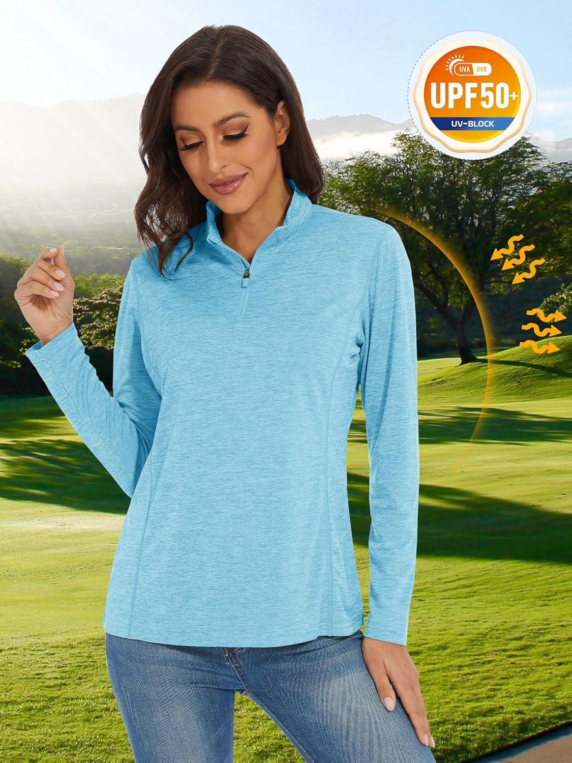 imageMAGCOMSEN Sun Long Protection Sleeve Zip Shirts Women Workout Pullover DryWater Blue
