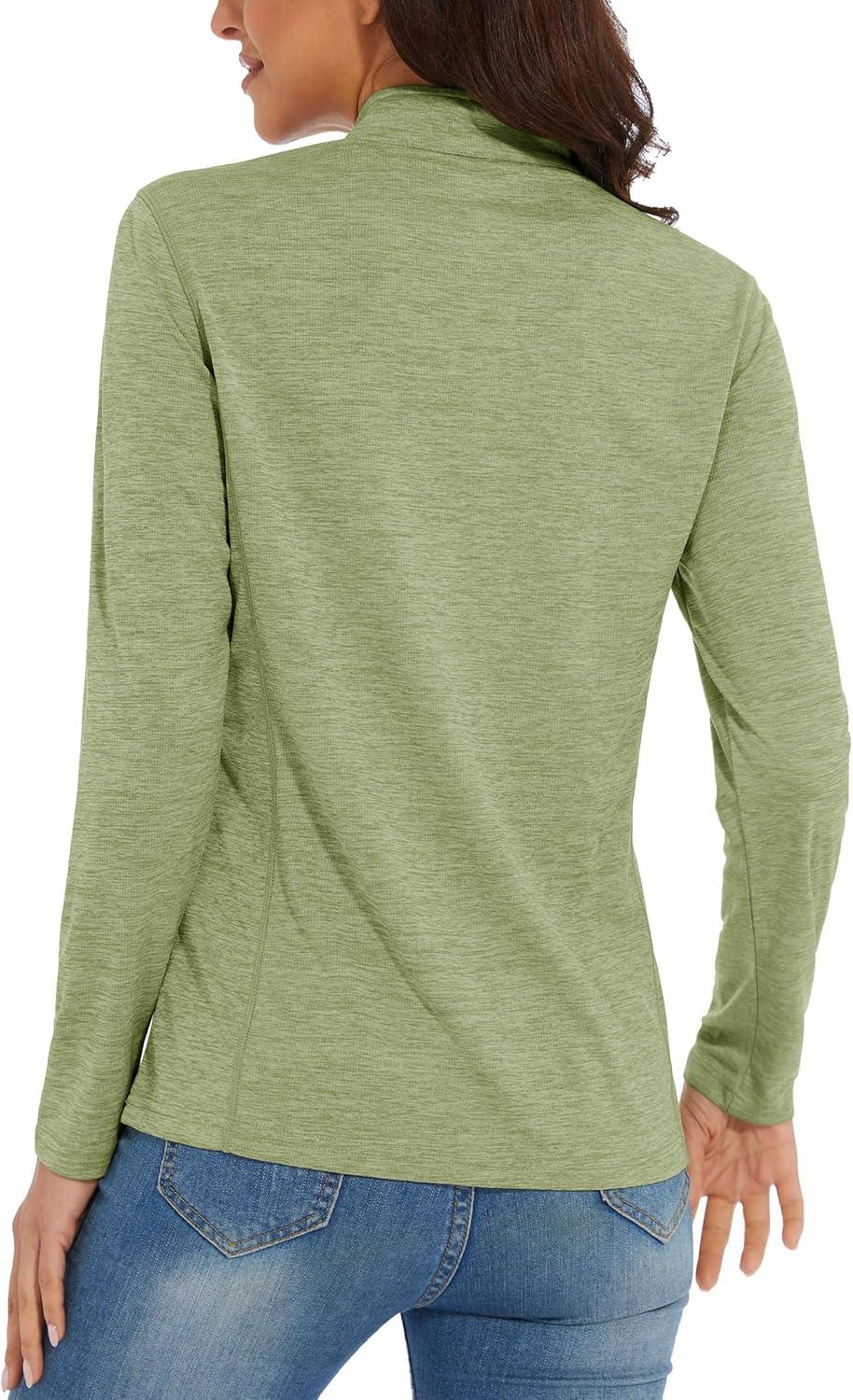 imageMAGCOMSEN Sun Long Protection Sleeve Zip Shirts Women Workout Pullover DryWheat Green