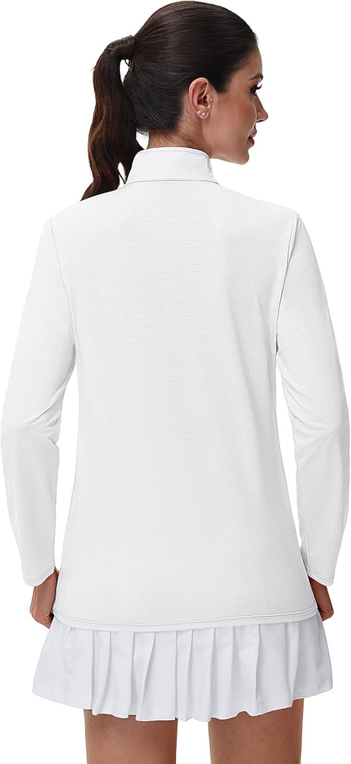 imageMAGCOMSEN Sun Long Protection Sleeve Zip Shirts Women Workout Pullover DryWhite