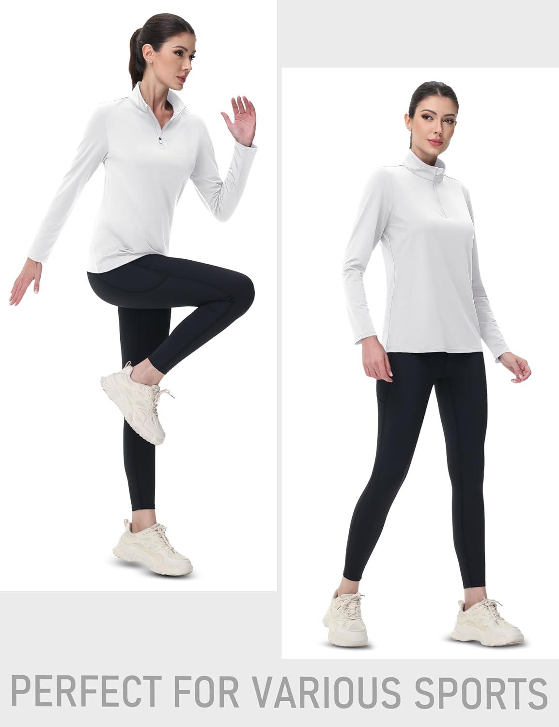 imageMAGCOMSEN Sun Long Protection Sleeve Zip Shirts Women Workout Pullover DryWhite