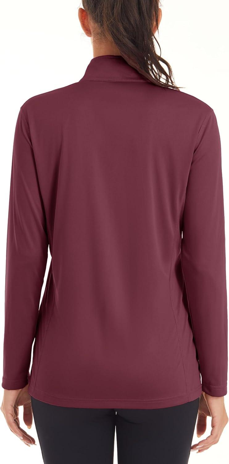 imageMAGCOMSEN Sun Long Protection Sleeve Zip Shirts Women Workout Pullover DryWine Red