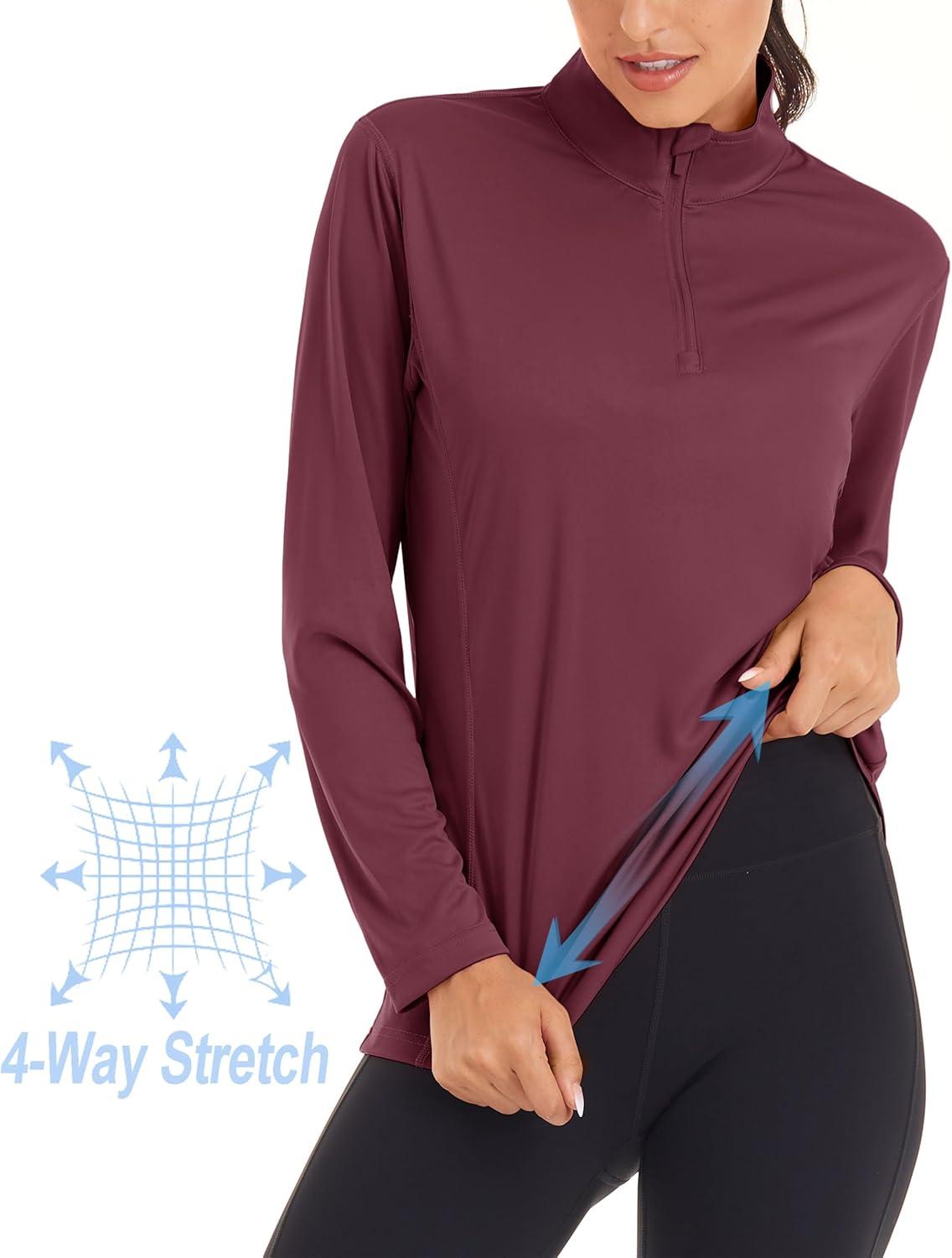 imageMAGCOMSEN Sun Long Protection Sleeve Zip Shirts Women Workout Pullover DryWine Red
