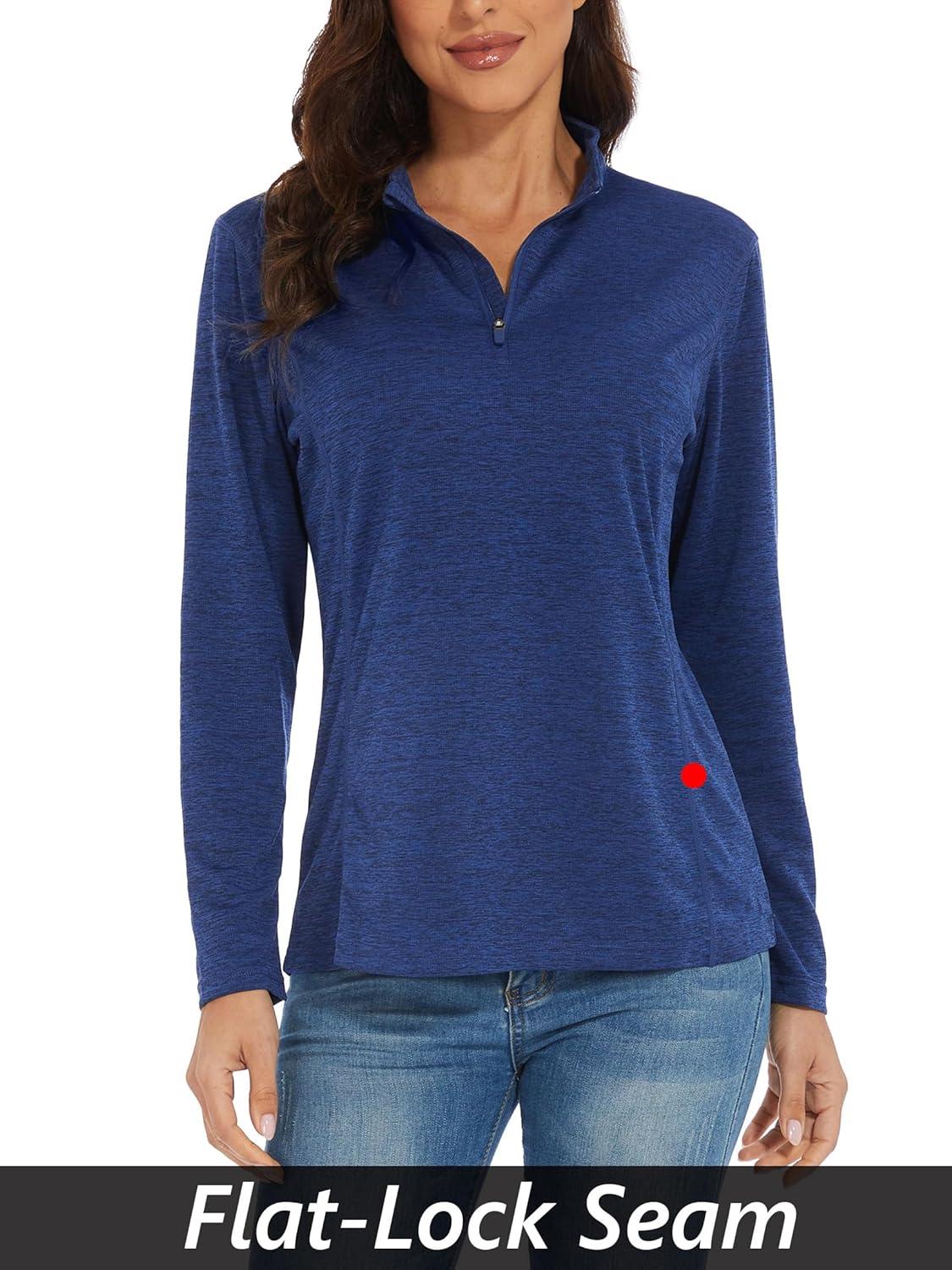 imageMAGCOMSEN Womens Long Sleeve Shirts 14 Zip Pullover UPF 50 Quick Dry Workout Tops Running Athletic Hiking ShirtsDark Blue