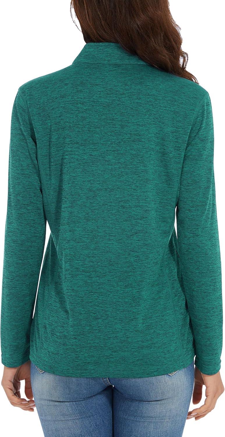imageMAGCOMSEN Womens Long Sleeve Shirts 14 Zip Pullover UPF 50 Quick Dry Workout Tops Running Athletic Hiking ShirtsJade Green
