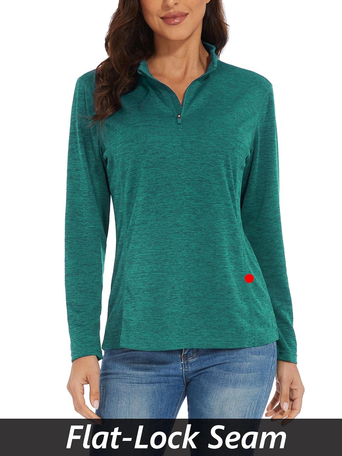 imageMAGCOMSEN Womens Long Sleeve Shirts 14 Zip Pullover UPF 50 Quick Dry Workout Tops Running Athletic Hiking ShirtsJade Green