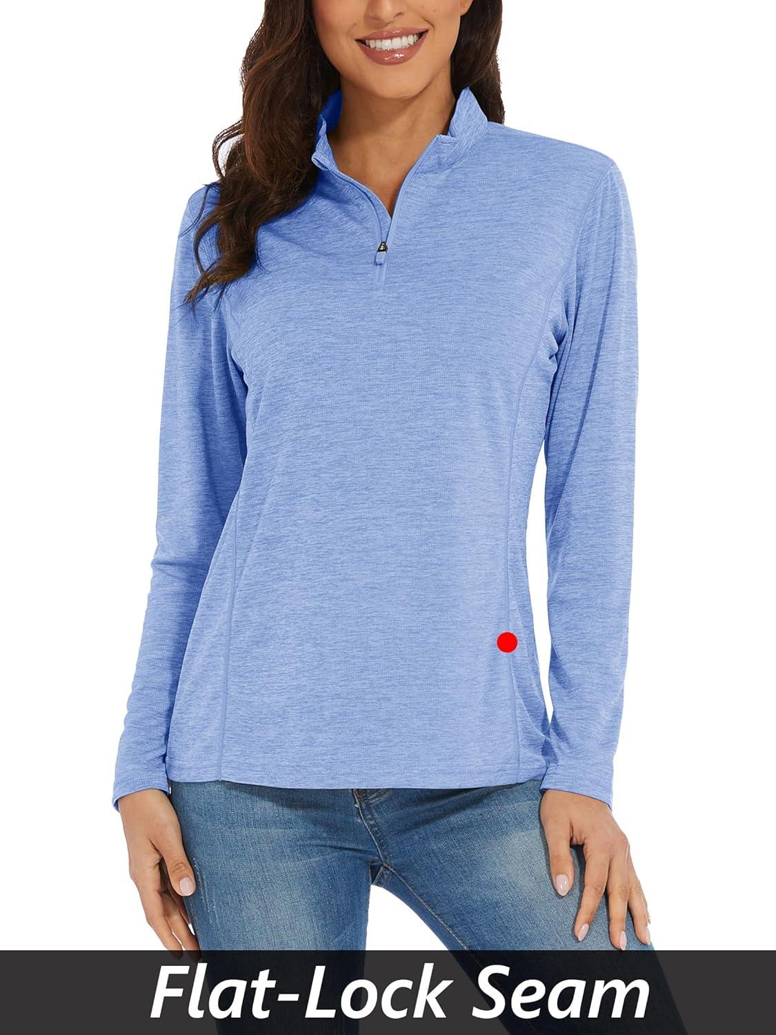 imageMAGCOMSEN Womens Long Sleeve Shirts 14 Zip Pullover UPF 50 Quick Dry Workout Tops Running Athletic Hiking ShirtsLight Blue