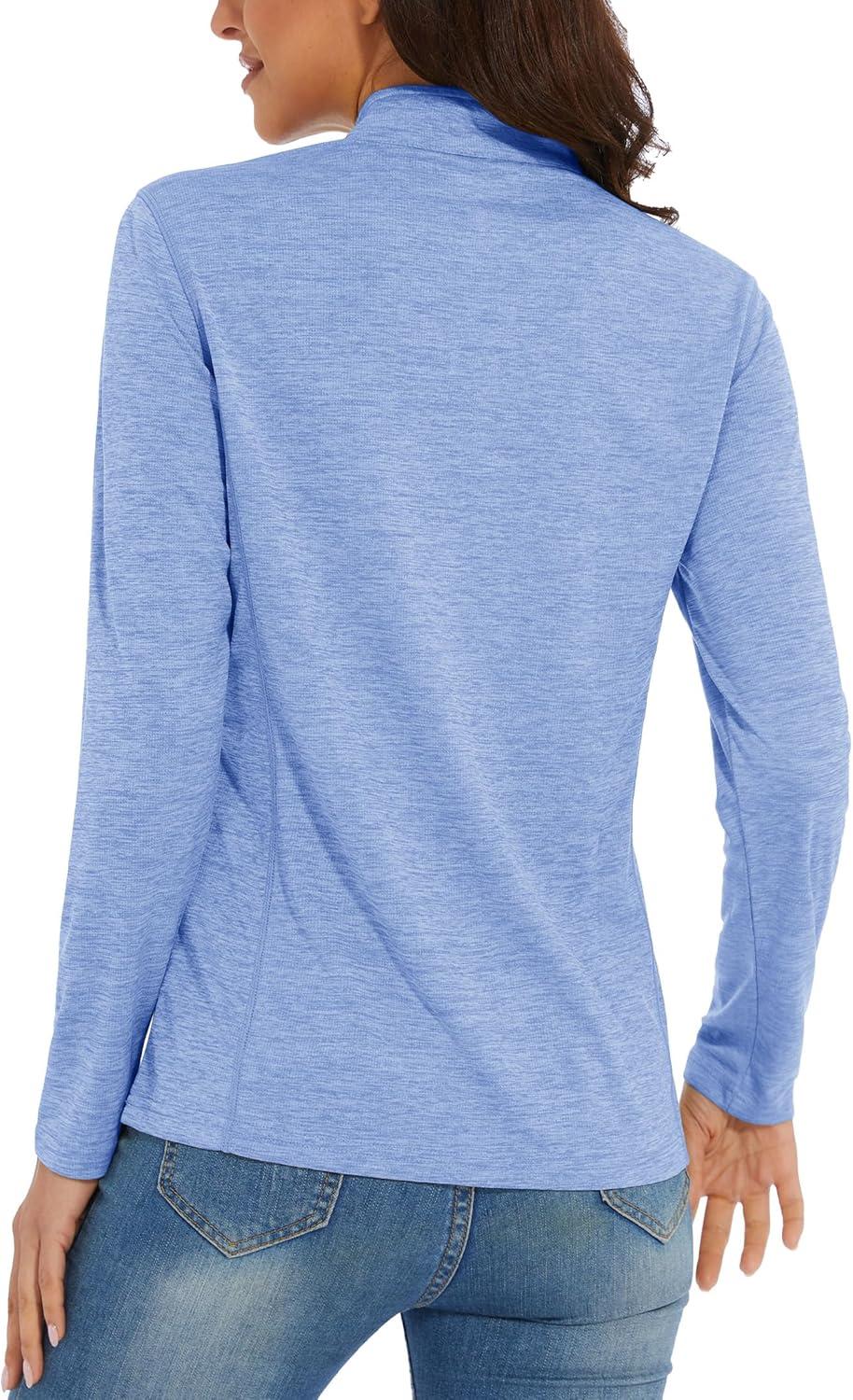 imageMAGCOMSEN Womens Long Sleeve Shirts 14 Zip Pullover UPF 50 Quick Dry Workout Tops Running Athletic Hiking ShirtsLight Blue