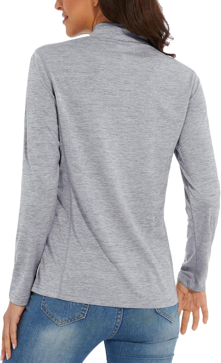 imageMAGCOMSEN Womens Long Sleeve Shirts 14 Zip Pullover UPF 50 Quick Dry Workout Tops Running Athletic Hiking ShirtsLight Grey