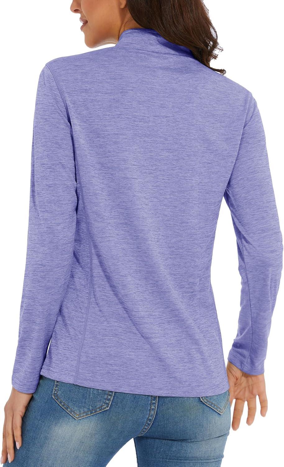 imageMAGCOMSEN Womens Long Sleeve Shirts 14 Zip Pullover UPF 50 Quick Dry Workout Tops Running Athletic Hiking ShirtsLight Purple