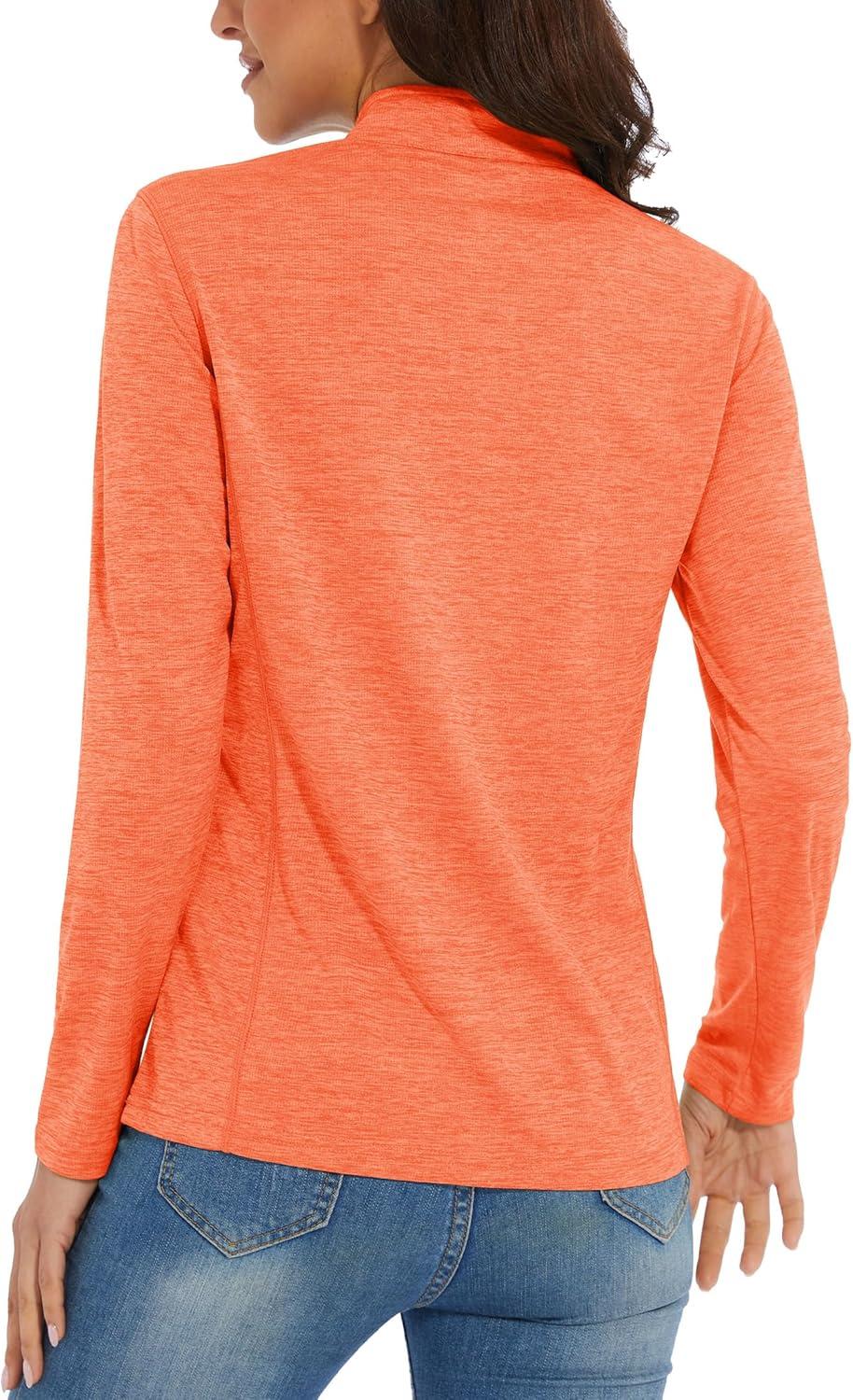 imageMAGCOMSEN Womens Long Sleeve Shirts 14 Zip Pullover UPF 50 Quick Dry Workout Tops Running Athletic Hiking ShirtsOrange