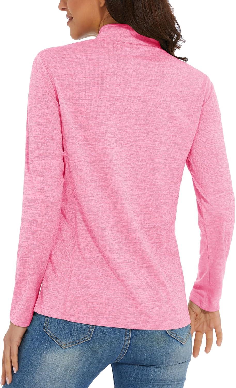 imageMAGCOMSEN Womens Long Sleeve Shirts 14 Zip Pullover UPF 50 Quick Dry Workout Tops Running Athletic Hiking ShirtsPink