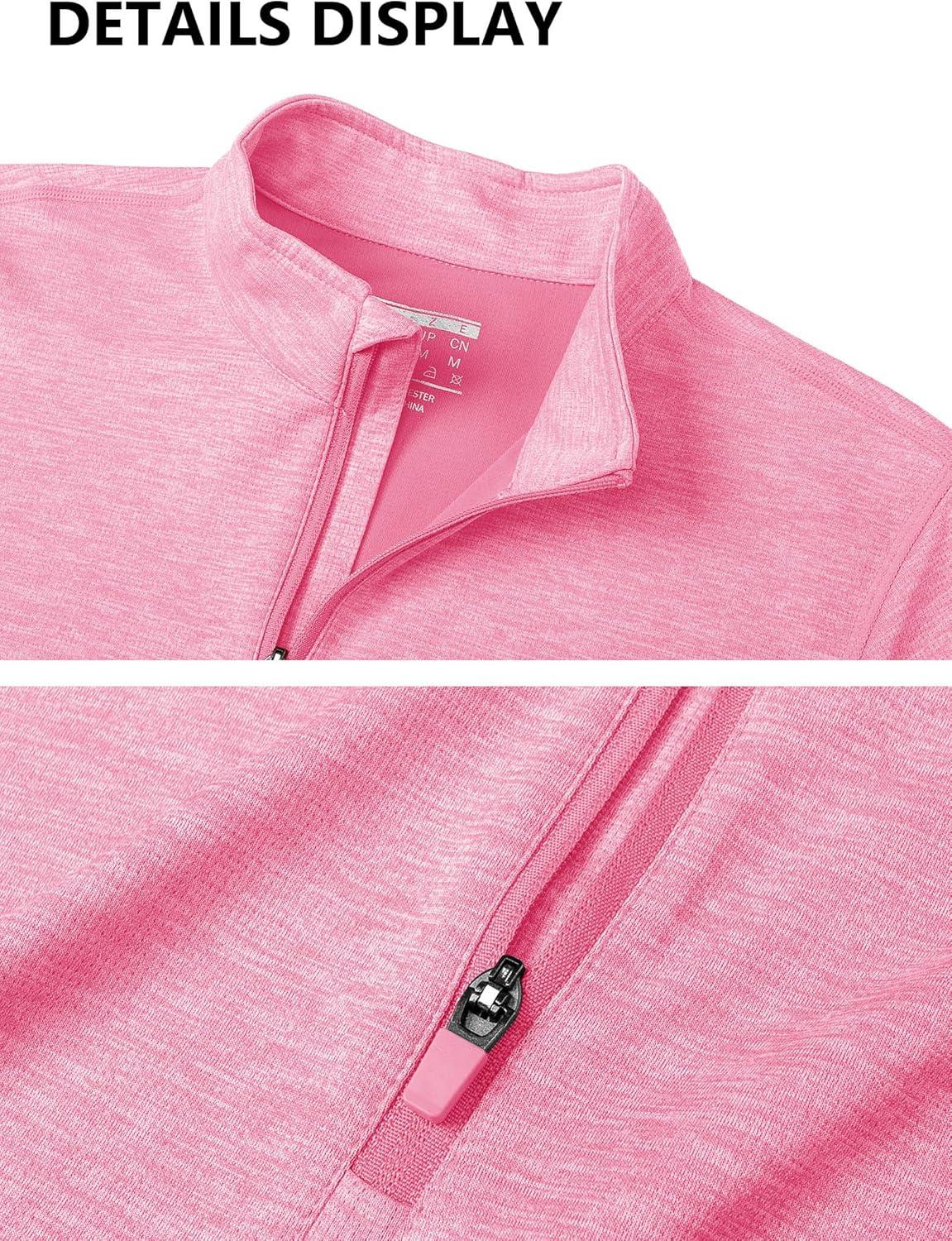imageMAGCOMSEN Womens Long Sleeve Shirts 14 Zip Pullover UPF 50 Quick Dry Workout Tops Running Athletic Hiking ShirtsPink