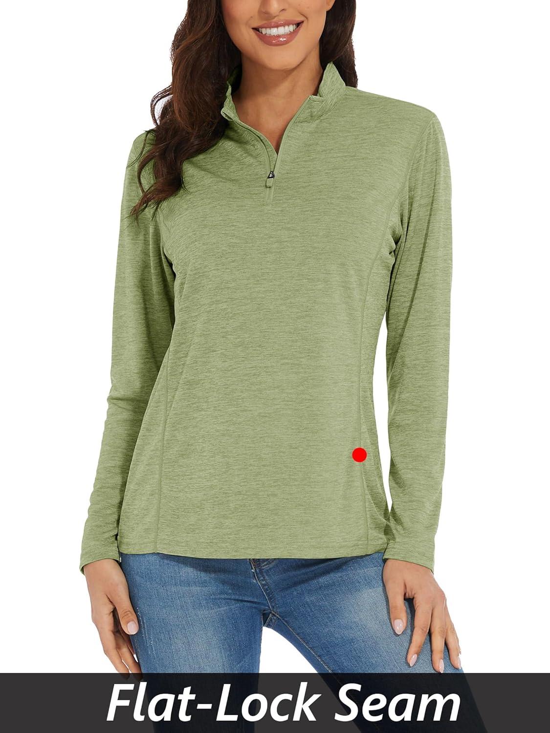 imageMAGCOMSEN Womens Long Sleeve Shirts 14 Zip Pullover UPF 50 Quick Dry Workout Tops Running Athletic Hiking ShirtsWheat Green