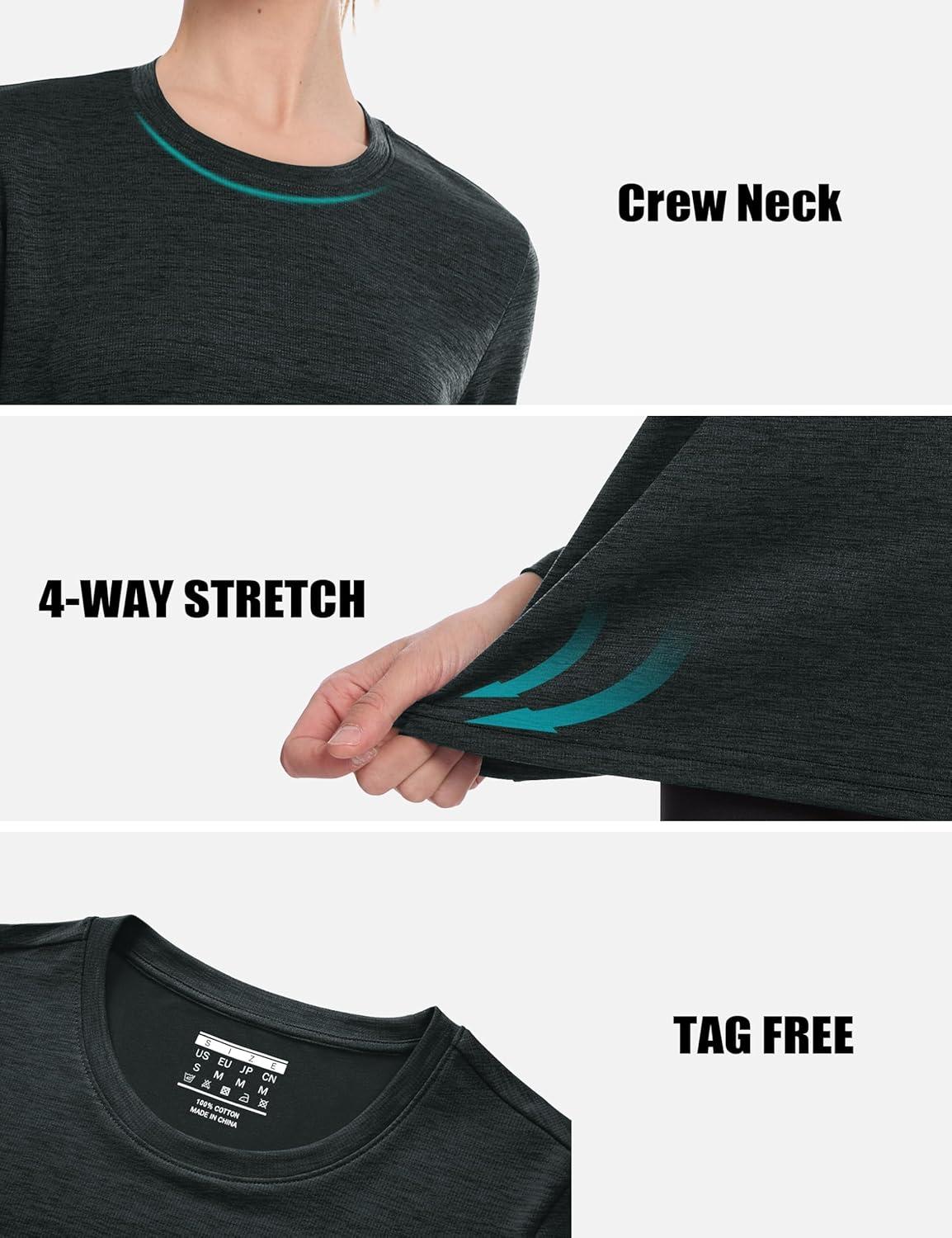 imageMAGCOMSEN Womens Long Sleeve Shirts UPF 50 Sun Protection Quick Dry Athletic Running Workout Tops Rash GuardBlack