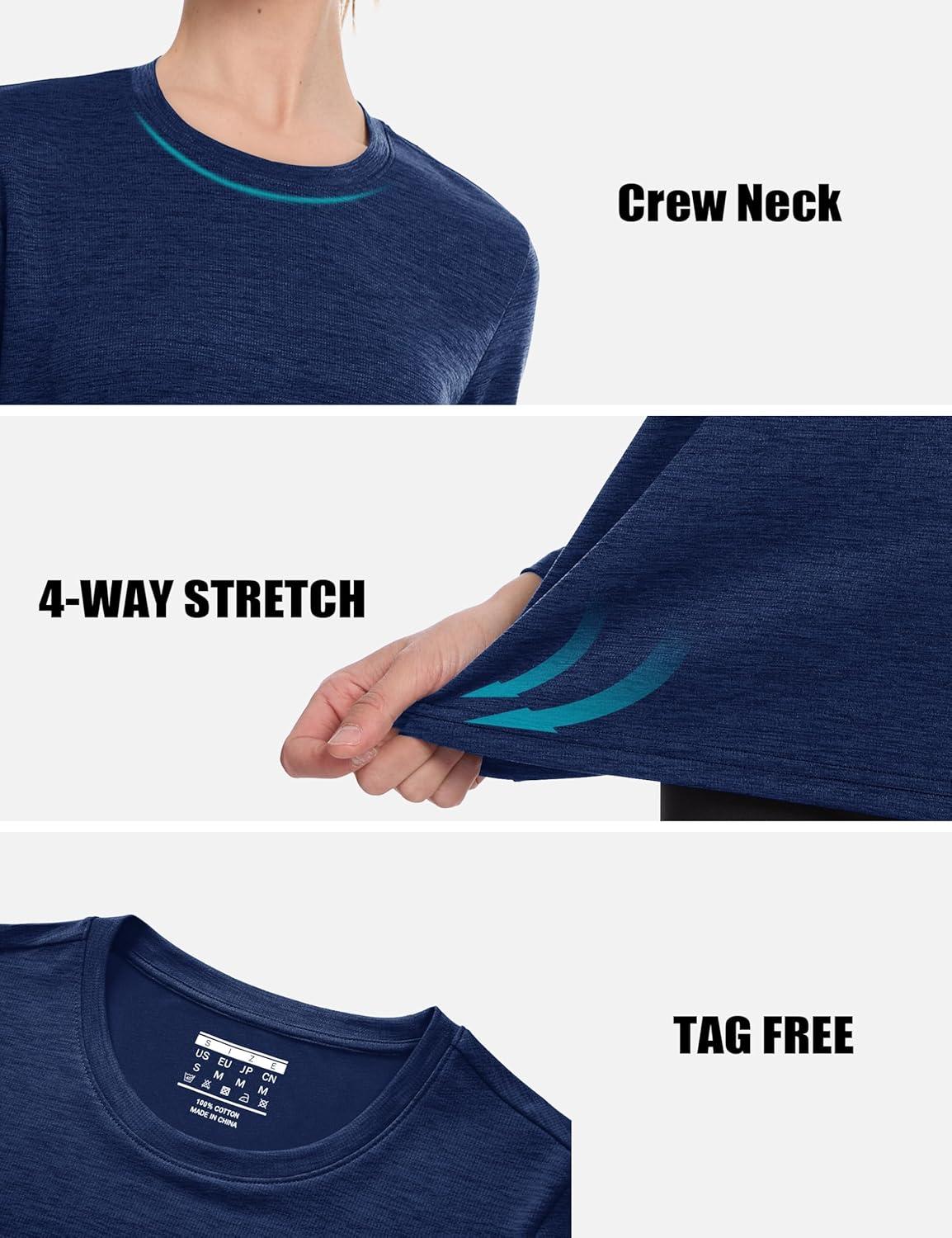 imageMAGCOMSEN Womens Long Sleeve Shirts UPF 50 Sun Protection Quick Dry Athletic Running Workout Tops Rash GuardDark Blue