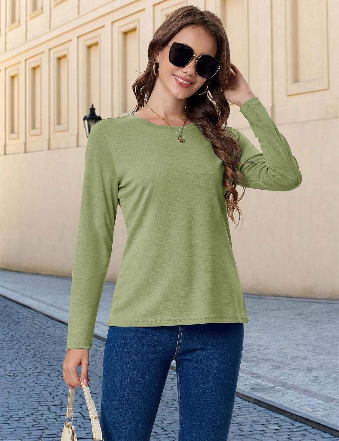 imageMAGCOMSEN Womens Long Sleeve Shirts UPF 50 Sun Protection Quick Dry Athletic Running Workout Tops Rash GuardGreen