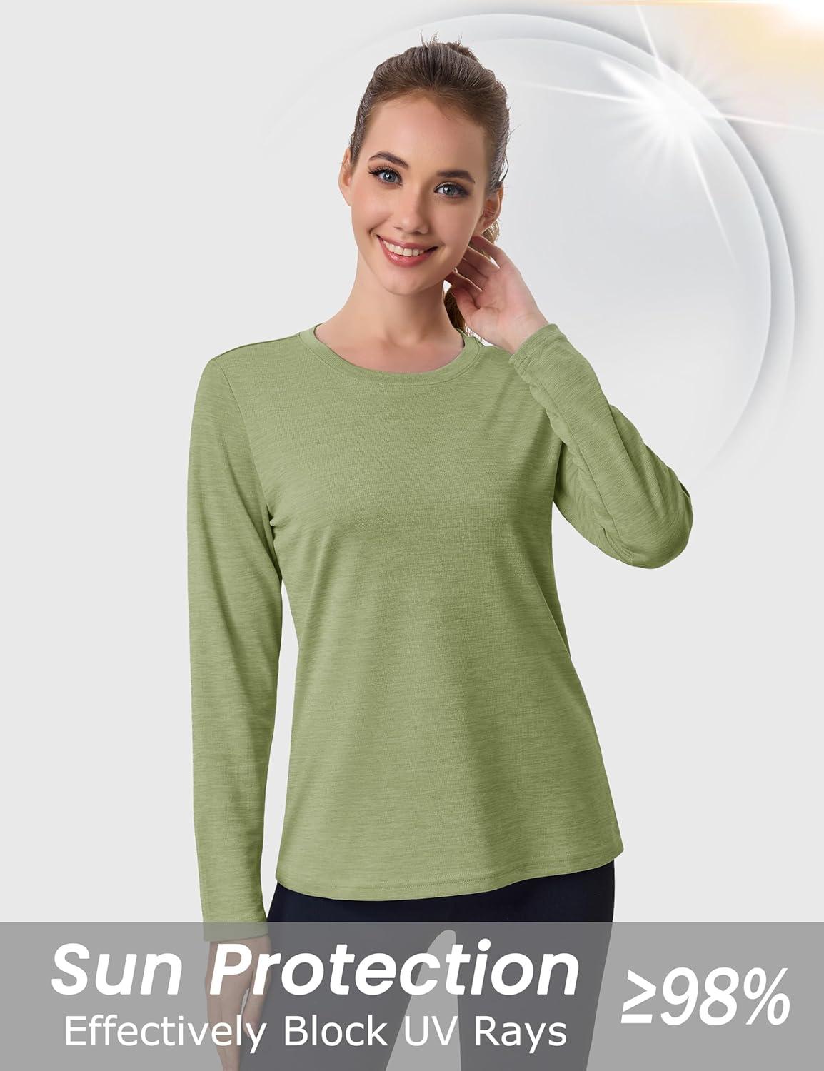imageMAGCOMSEN Womens Long Sleeve Shirts UPF 50 Sun Protection Quick Dry Athletic Running Workout Tops Rash GuardGreen