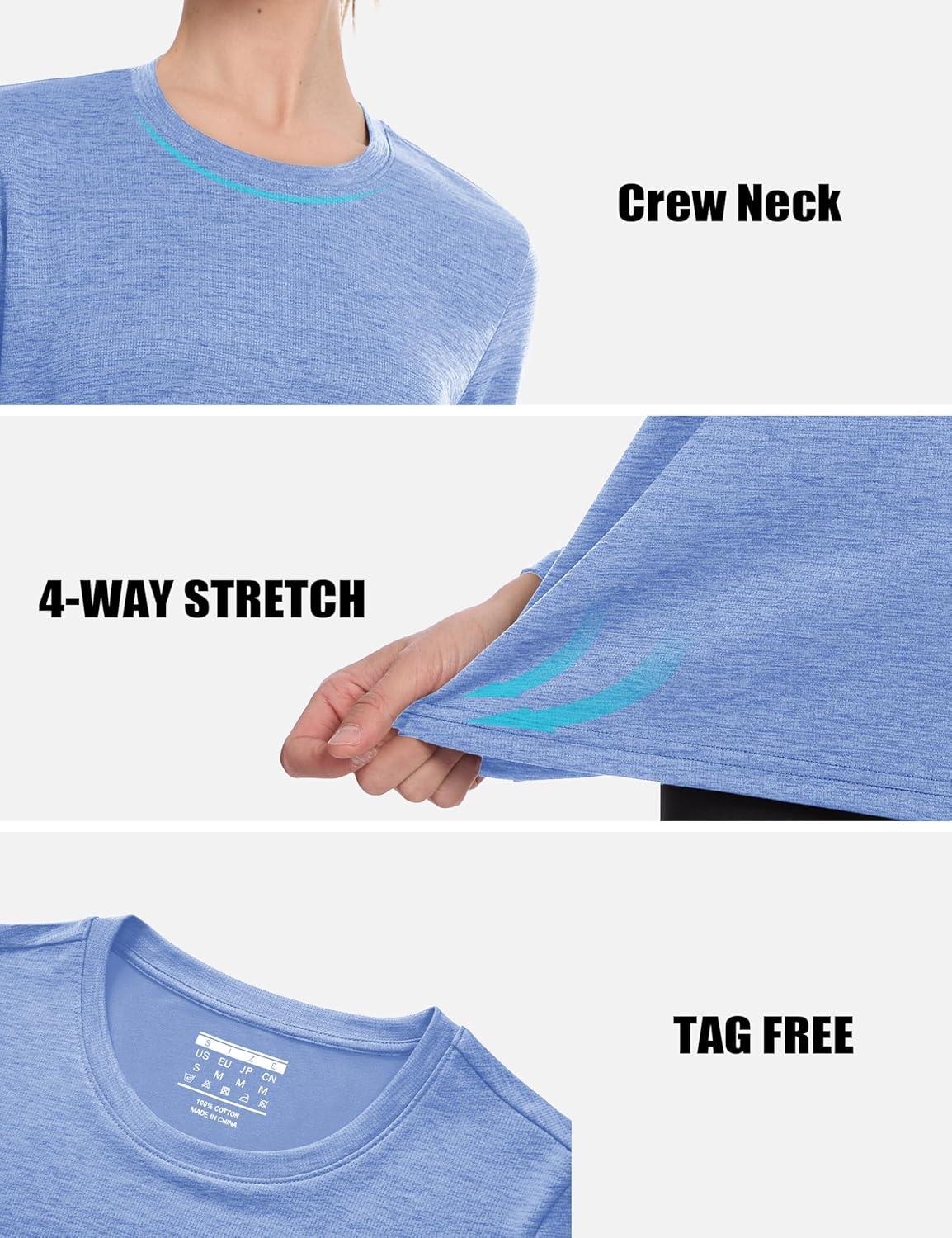 imageMAGCOMSEN Womens Long Sleeve Shirts UPF 50 Sun Protection Quick Dry Athletic Running Workout Tops Rash GuardLight Blue