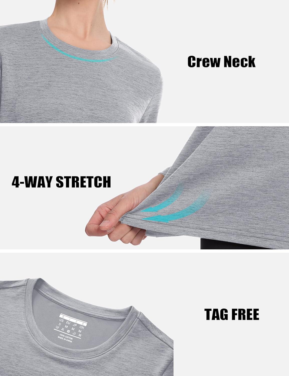 imageMAGCOMSEN Womens Long Sleeve Shirts UPF 50 Sun Protection Quick Dry Athletic Running Workout Tops Rash GuardLight Grey