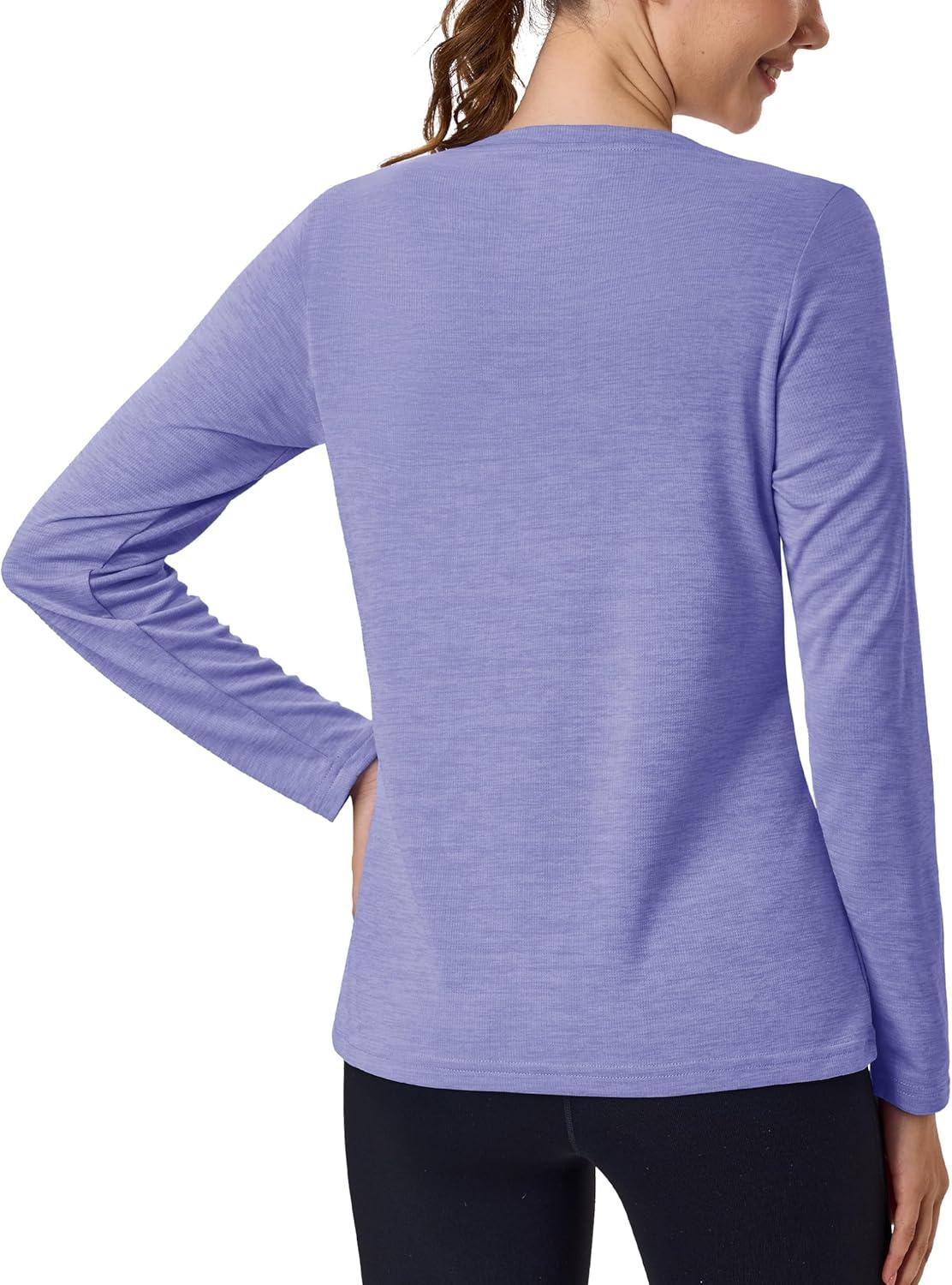 imageMAGCOMSEN Womens Long Sleeve Shirts UPF 50 Sun Protection Quick Dry Athletic Running Workout Tops Rash GuardLight Purple