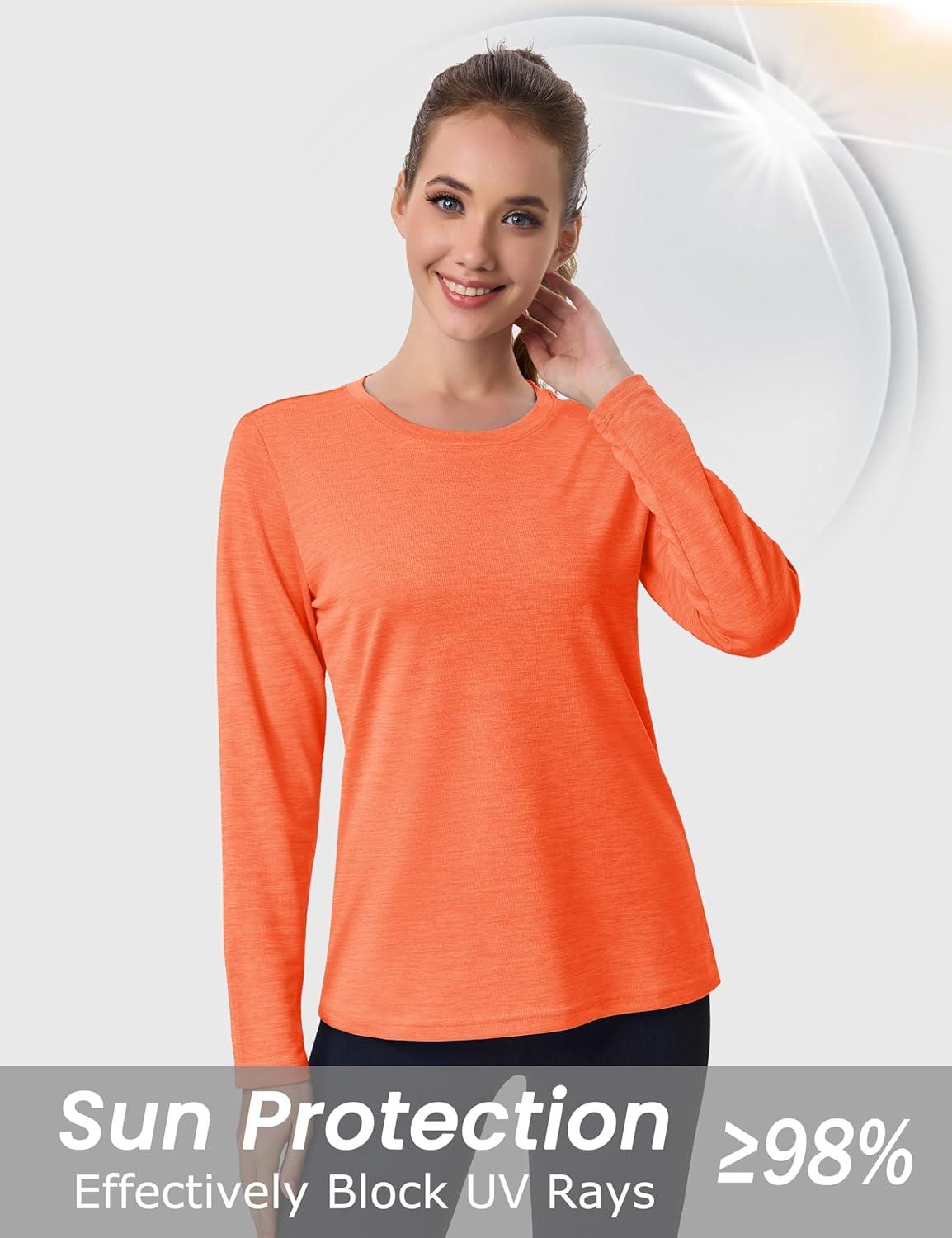 imageMAGCOMSEN Womens Long Sleeve Shirts UPF 50 Sun Protection Quick Dry Athletic Running Workout Tops Rash GuardOrange