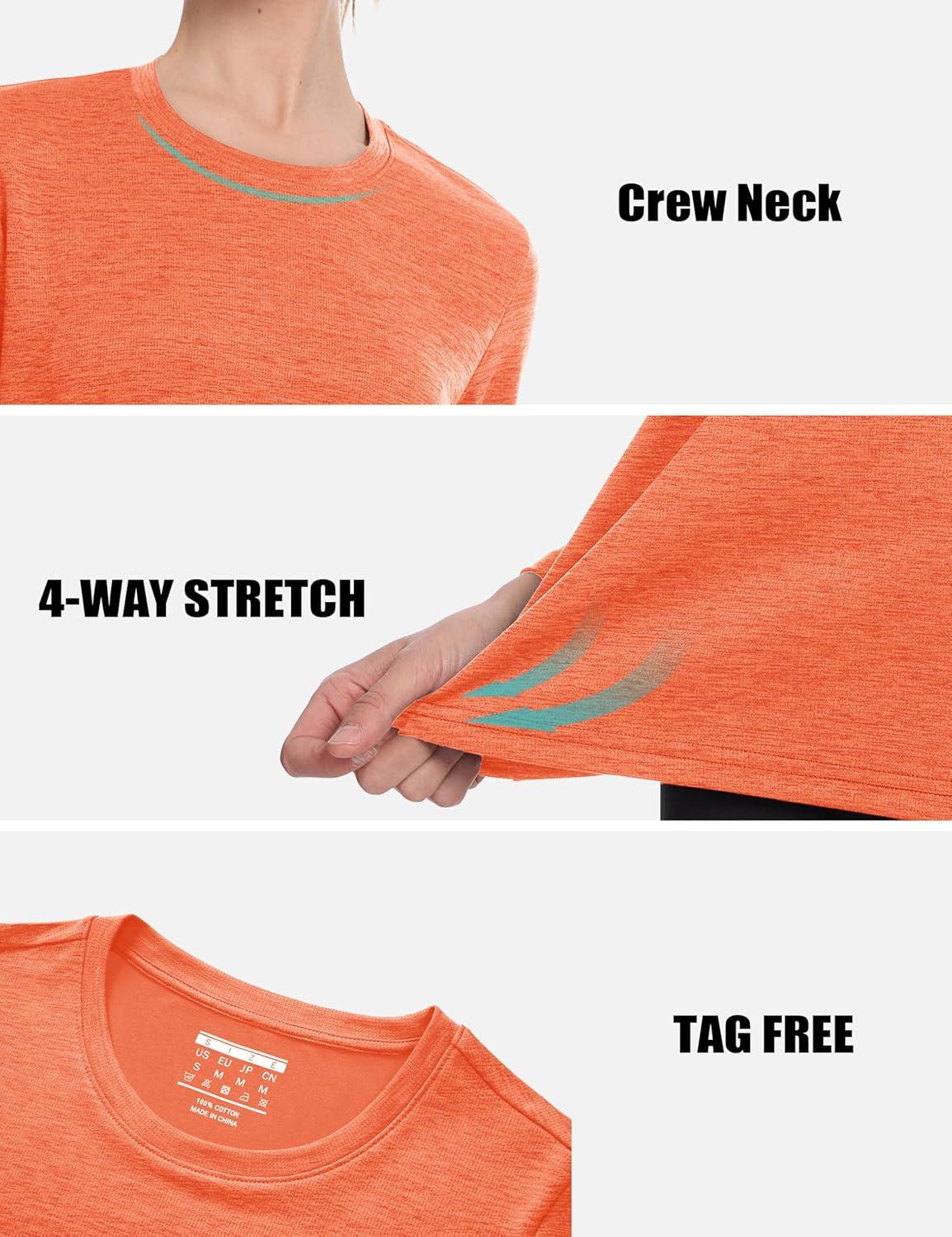 imageMAGCOMSEN Womens Long Sleeve Shirts UPF 50 Sun Protection Quick Dry Athletic Running Workout Tops Rash GuardOrange