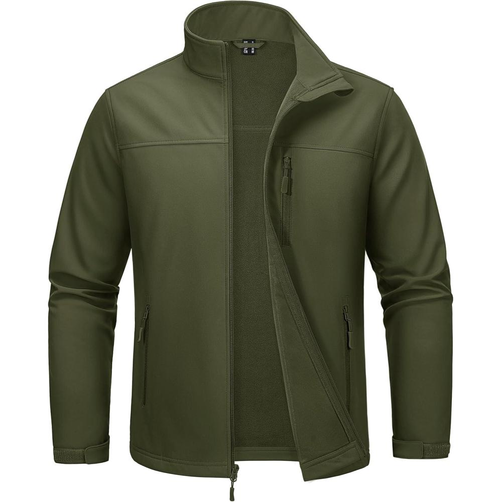 imageMAGCOMSEN Mens Lightweight Softshell Jacket Fleece Lined Tactical Waterproof Windbreaker Rain Jacket for Outdoor HikingArmy Green