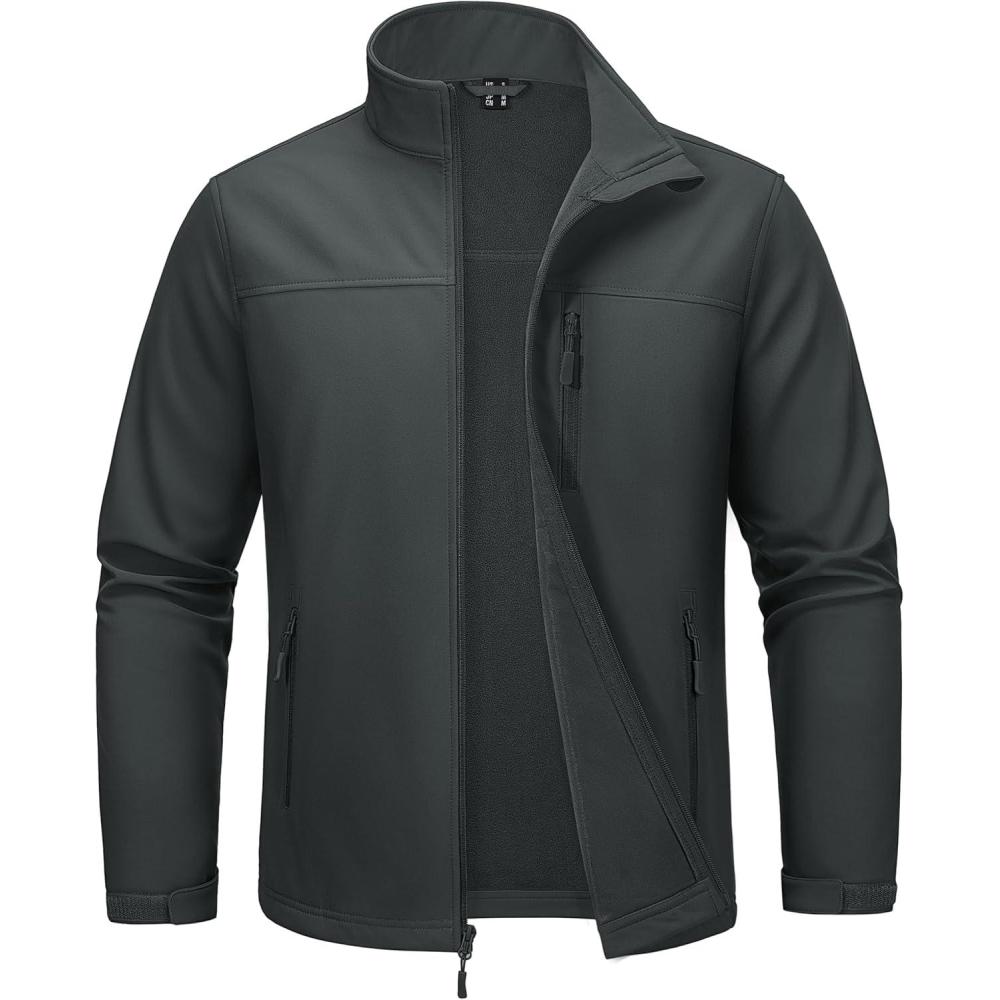 imageMAGCOMSEN Mens Lightweight Softshell Jacket Fleece Lined Tactical Waterproof Windbreaker Rain Jacket for Outdoor HikingDark Grey