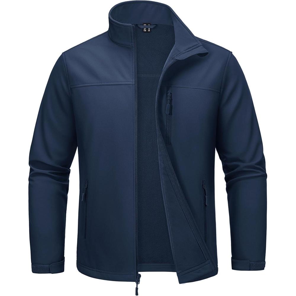 imageMAGCOMSEN Mens Lightweight Softshell Jacket Fleece Lined Tactical Waterproof Windbreaker Rain Jacket for Outdoor HikingNavy