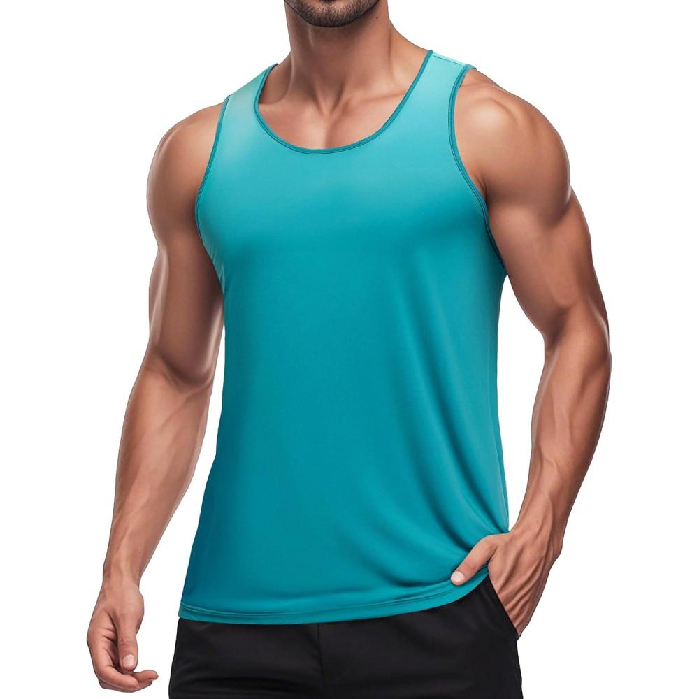 imageMAGCOMSEN Mens Muscle Tank Tops UPF80 Workout Tank Sleeveless Quick Dry Bodybuilding ShirtsGreen