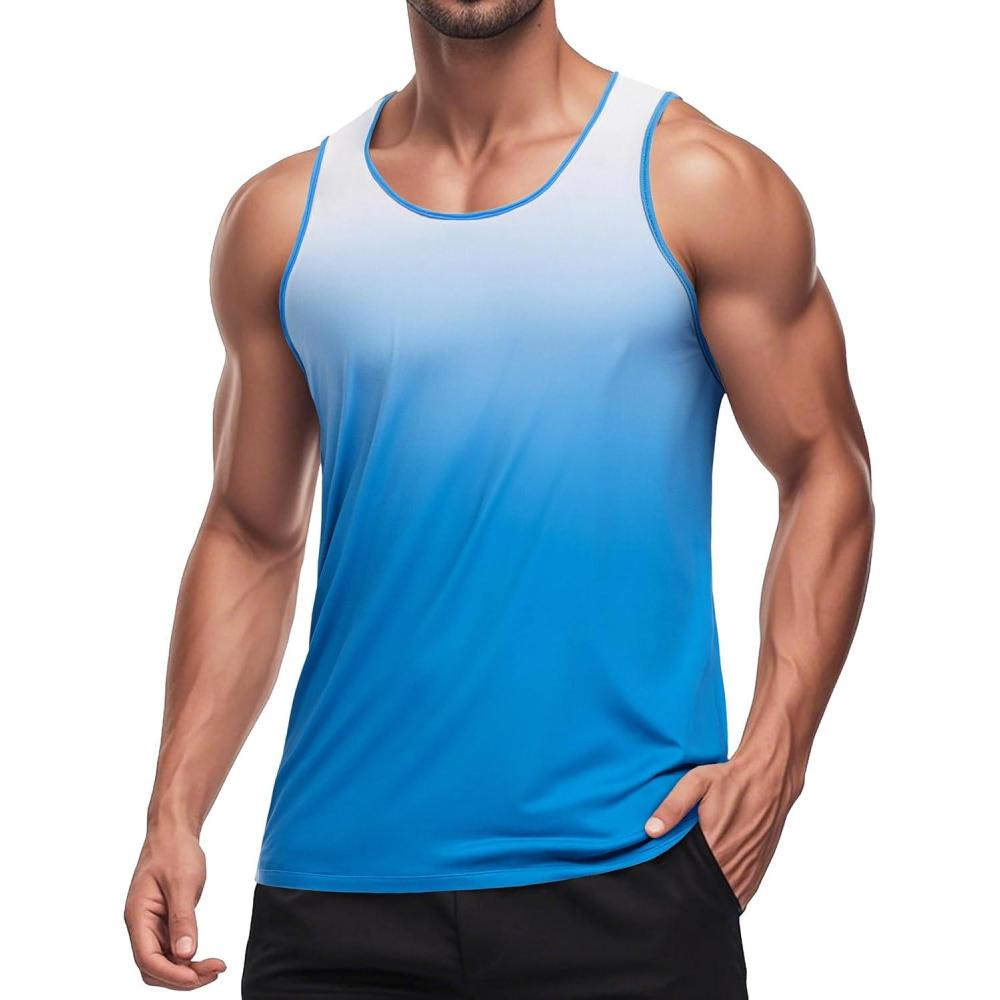 imageMAGCOMSEN Mens Muscle Tank Tops UPF80 Workout Tank Sleeveless Quick Dry Bodybuilding ShirtsWhite Blue