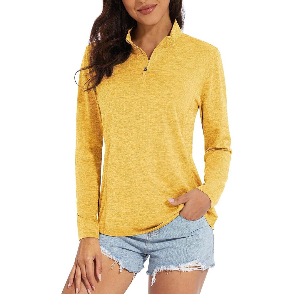 imageMAGCOMSEN Sun Long Protection Sleeve Zip Shirts Women Workout Pullover DryGinger