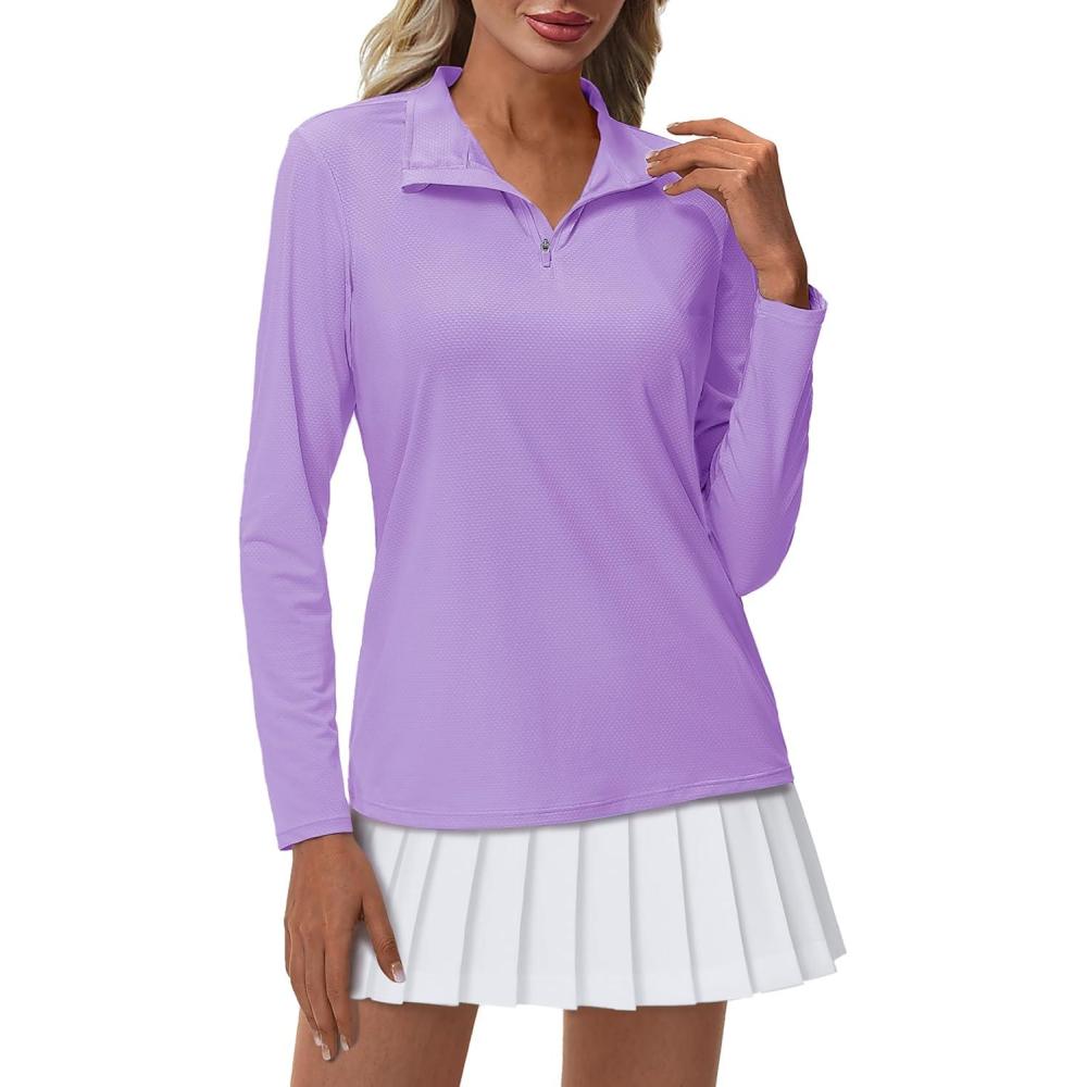 imageMAGCOMSEN Sun Long Protection Sleeve Zip Shirts Women Workout Pullover DryLight Purple
