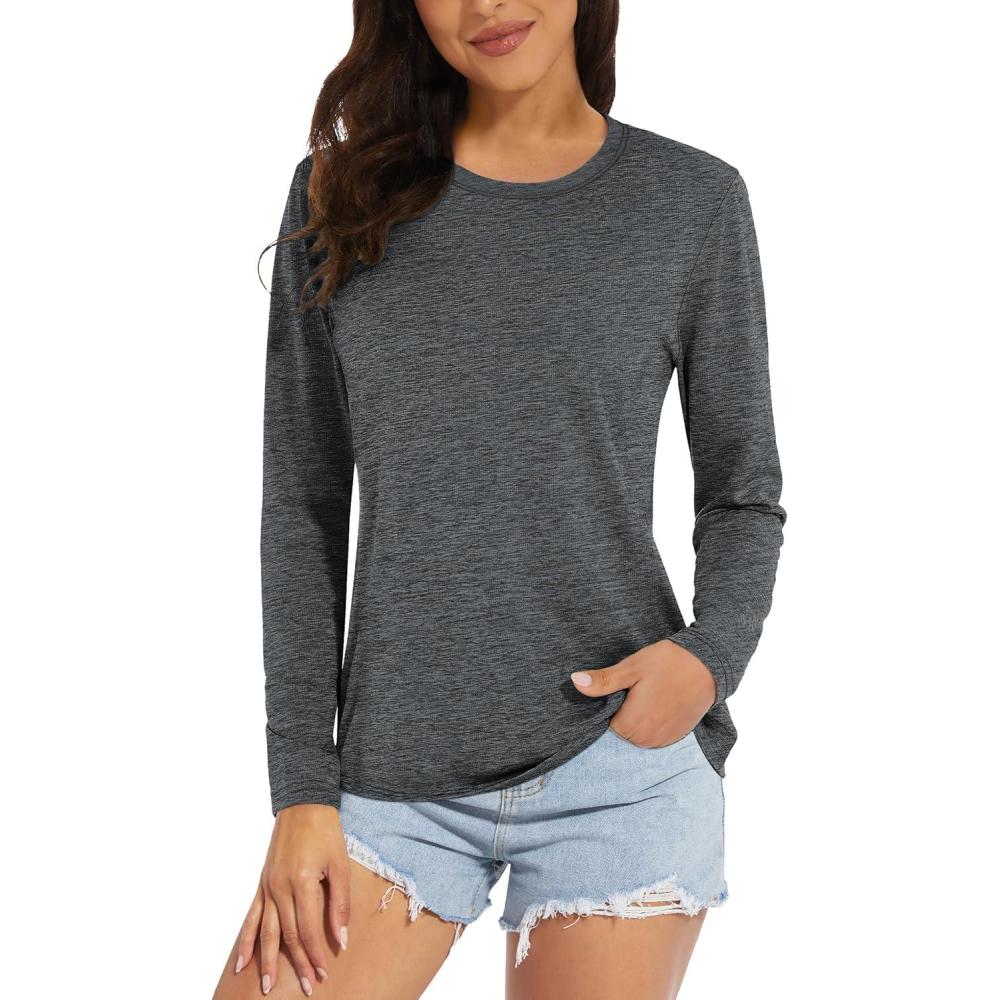 imageMAGCOMSEN Womens Long Sleeve Shirts UPF 50 Sun Protection Quick Dry Athletic Running Workout Tops Rash GuardDark Grey