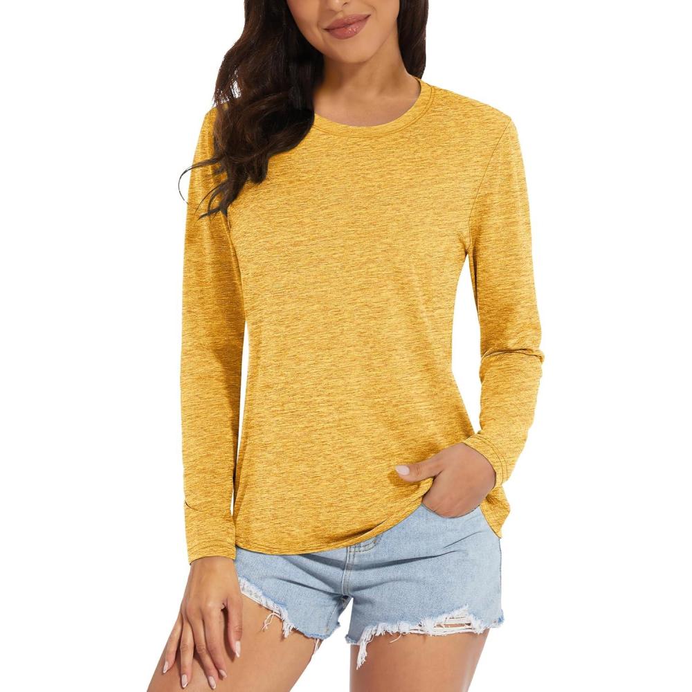 imageMAGCOMSEN Womens Long Sleeve Shirts UPF 50 Sun Protection Quick Dry Athletic Running Workout Tops Rash GuardGinger