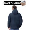 imageMAGCOMSEN Mens Puffer Jacket with Hood Fleece lined Warm Puffer Coats Water Resistant Down Jacket Zip Up Winter JacketsNavy
